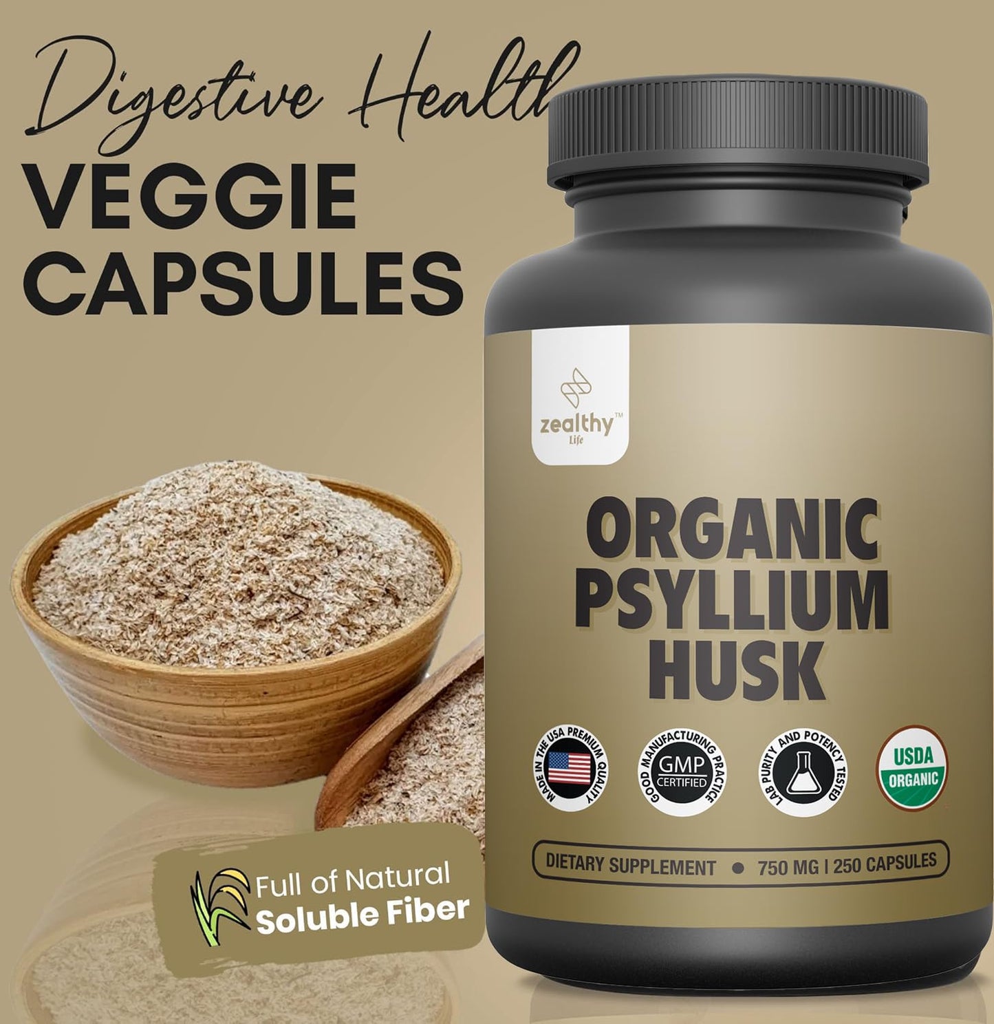 Z Zealthy Life Psyllium Husk Capsules, 350 Capsules