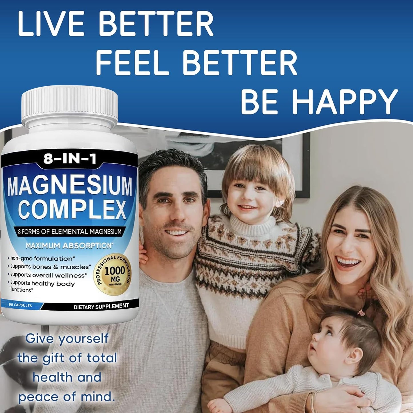 caicieter Magnesium Complex Supplement 8 Elemental 1000mg with Glycinate Citrate Capsules, 90 Capsules