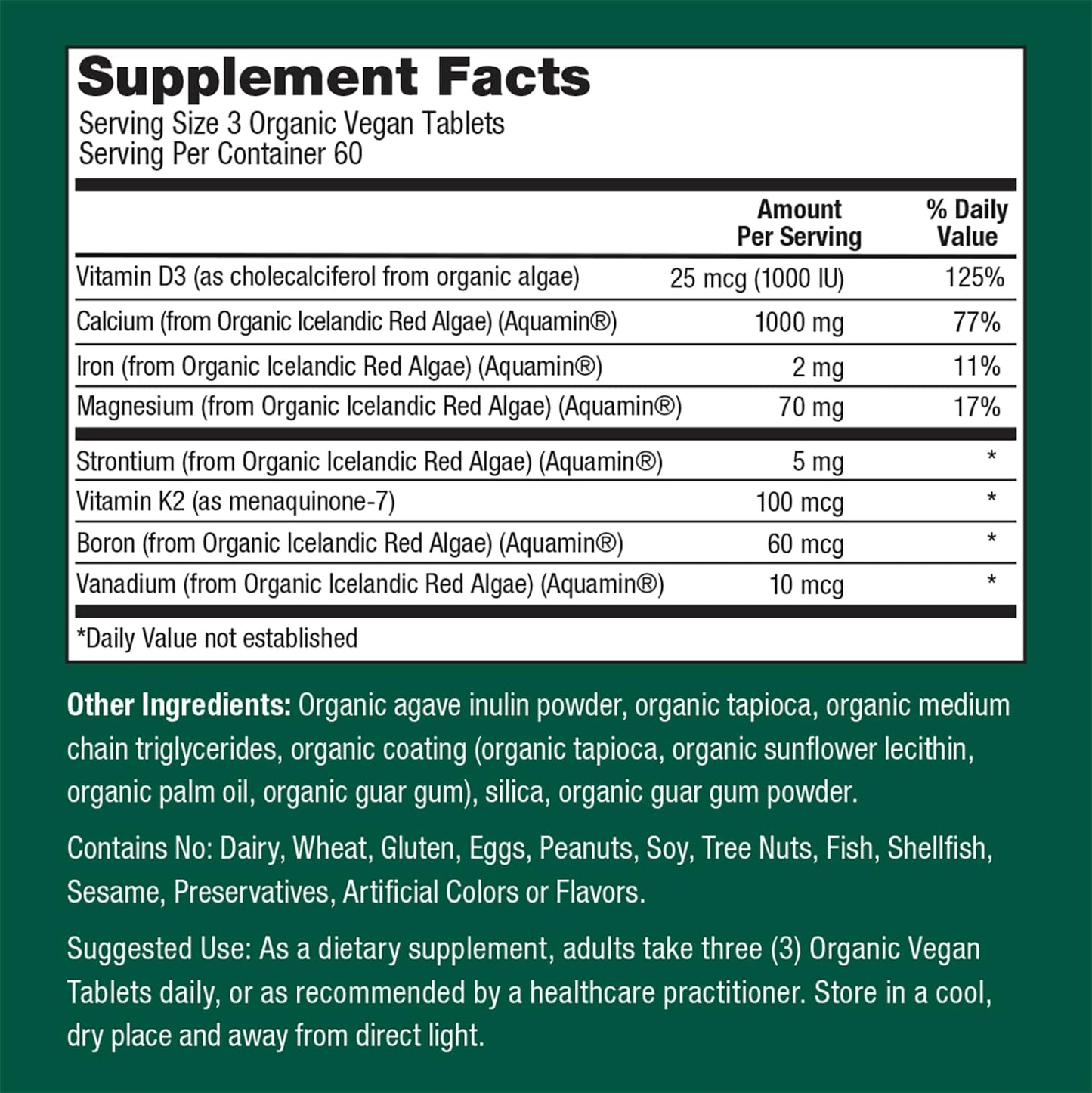 PlantFusion Organic Vegan Calcium Tablets, 180