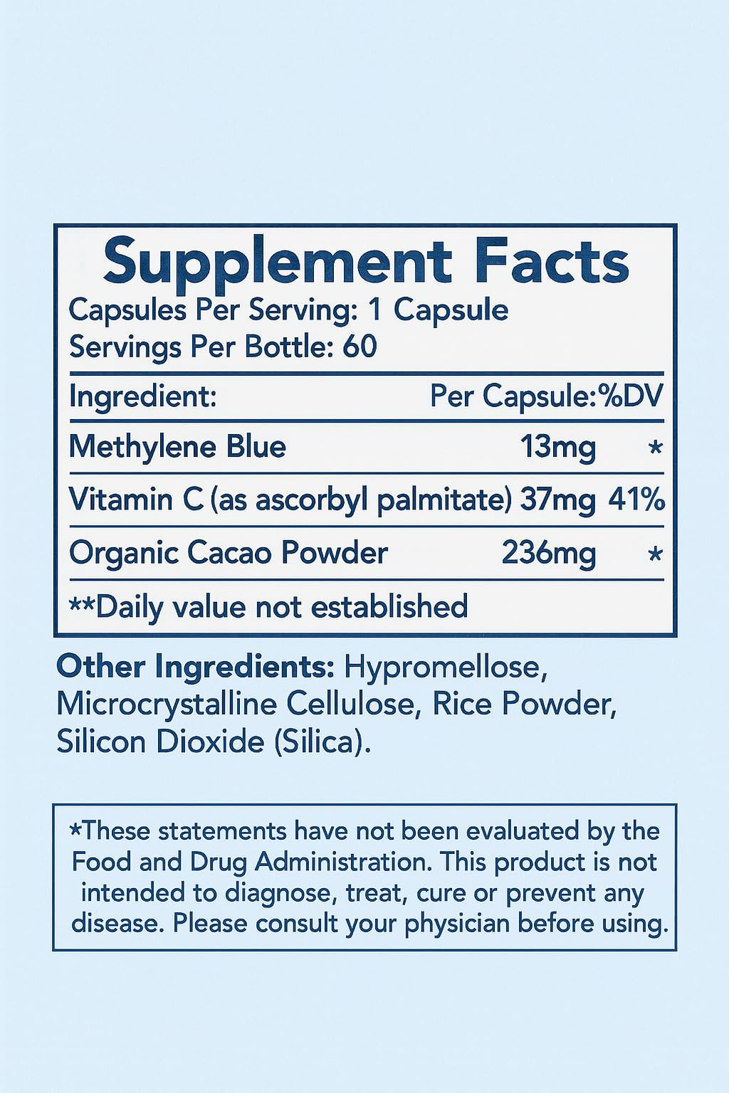 Bluetropy Nutrition Methylene Blue Capsules 60 Count
