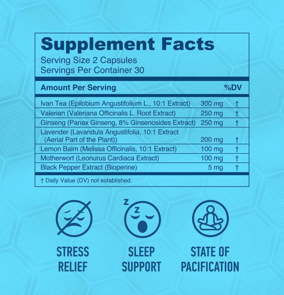 HARDLABZ Relax - All-Natural Stress Relief, Sleep Support, Mood Enhancement Herbal Supplement with Ivan Tea, Valerian, Ginseng, Lavender, Lemon Balm, Motherwort, 60 Capsules