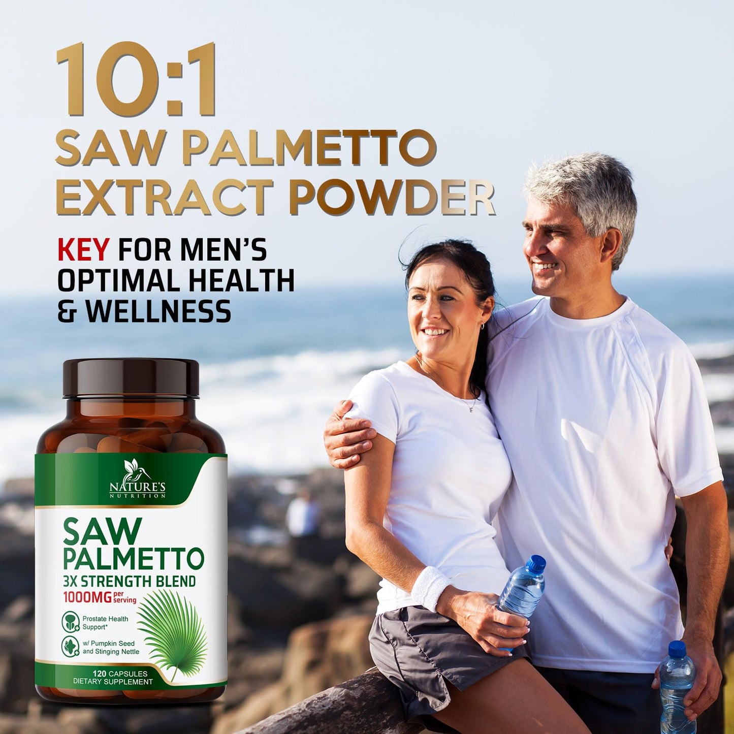 Nature's Nutrition Saw Palmetto for Men 3X Strength Prostate Health Capsules 120 Count