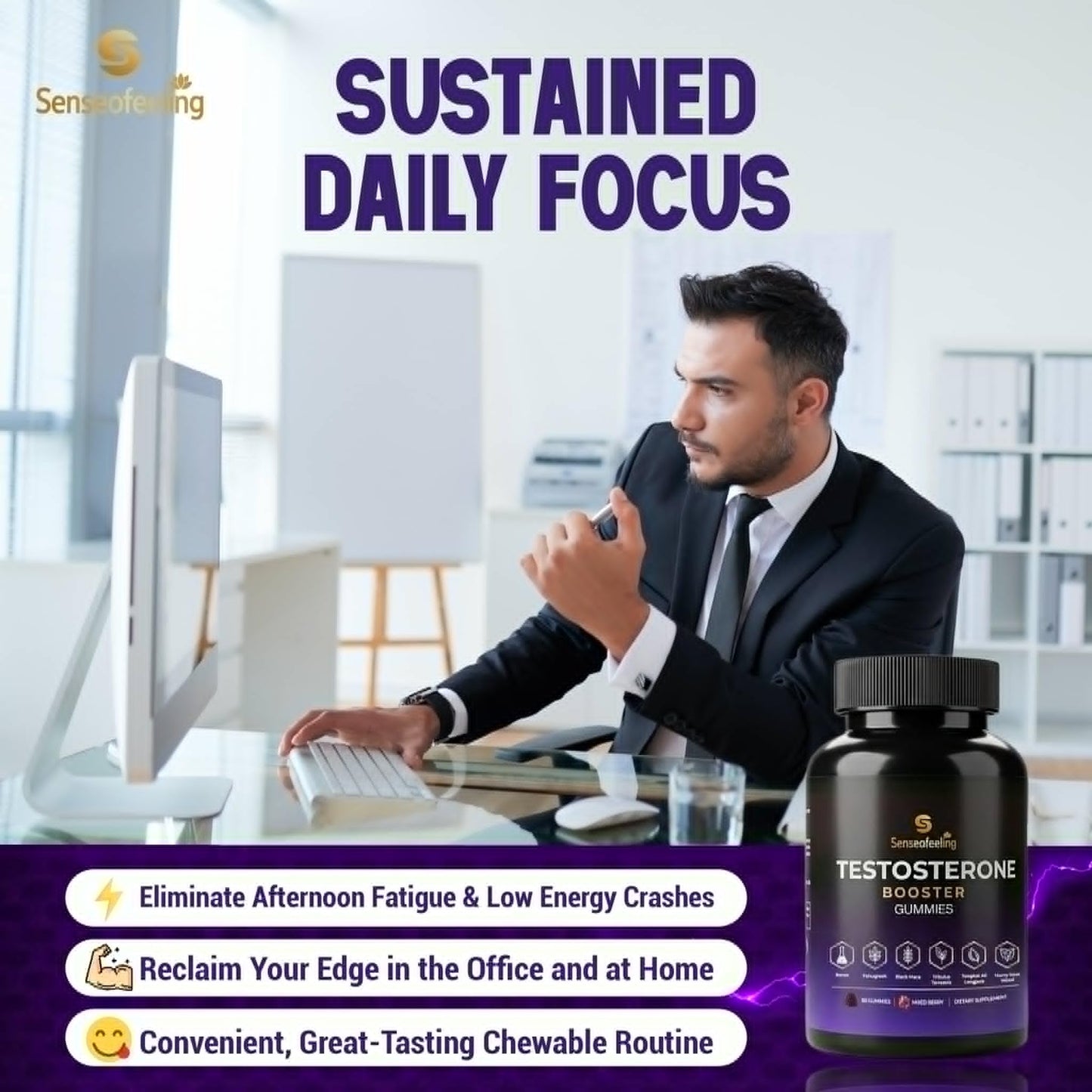senseOfeeling Testosterone Booster Gummies 60 Count