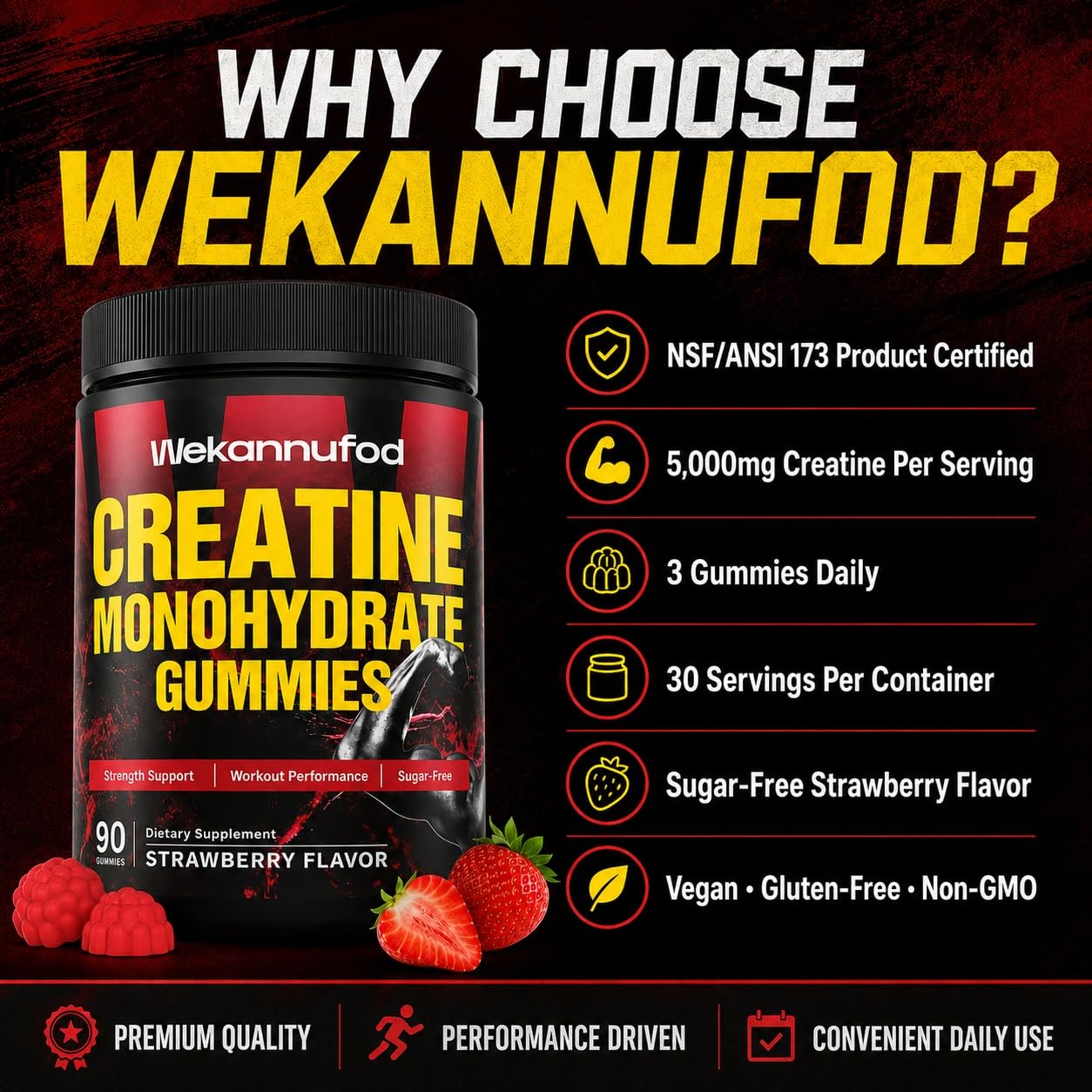 Wekannufod Creatine Monohydrate Gummies, 90 Count