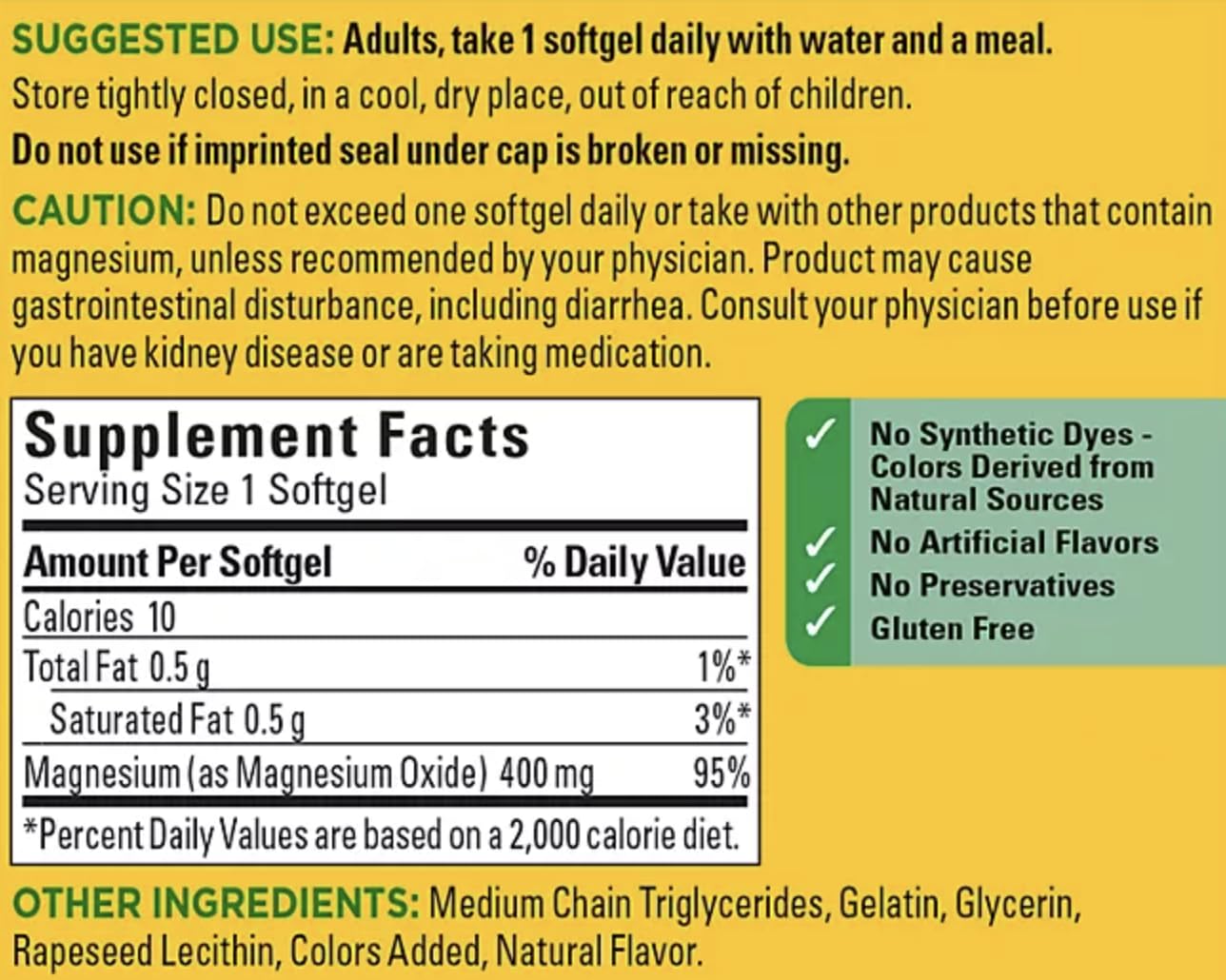Nature Made High Potency Magnesium 400 mg Softgels, 300 Count
