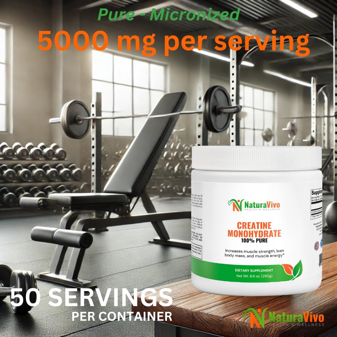 NaturaVivo Health & Wellness Creatine Monohydrate Powder 8.8 oz