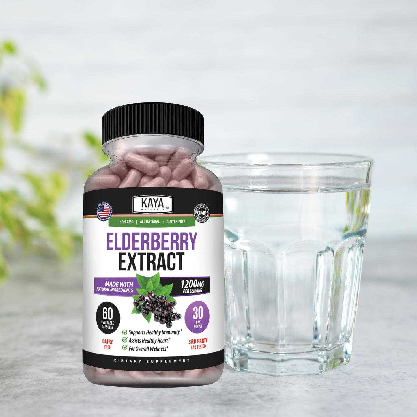 Kaya Naturals Elderberry Immune Support Capsules, 60 Count