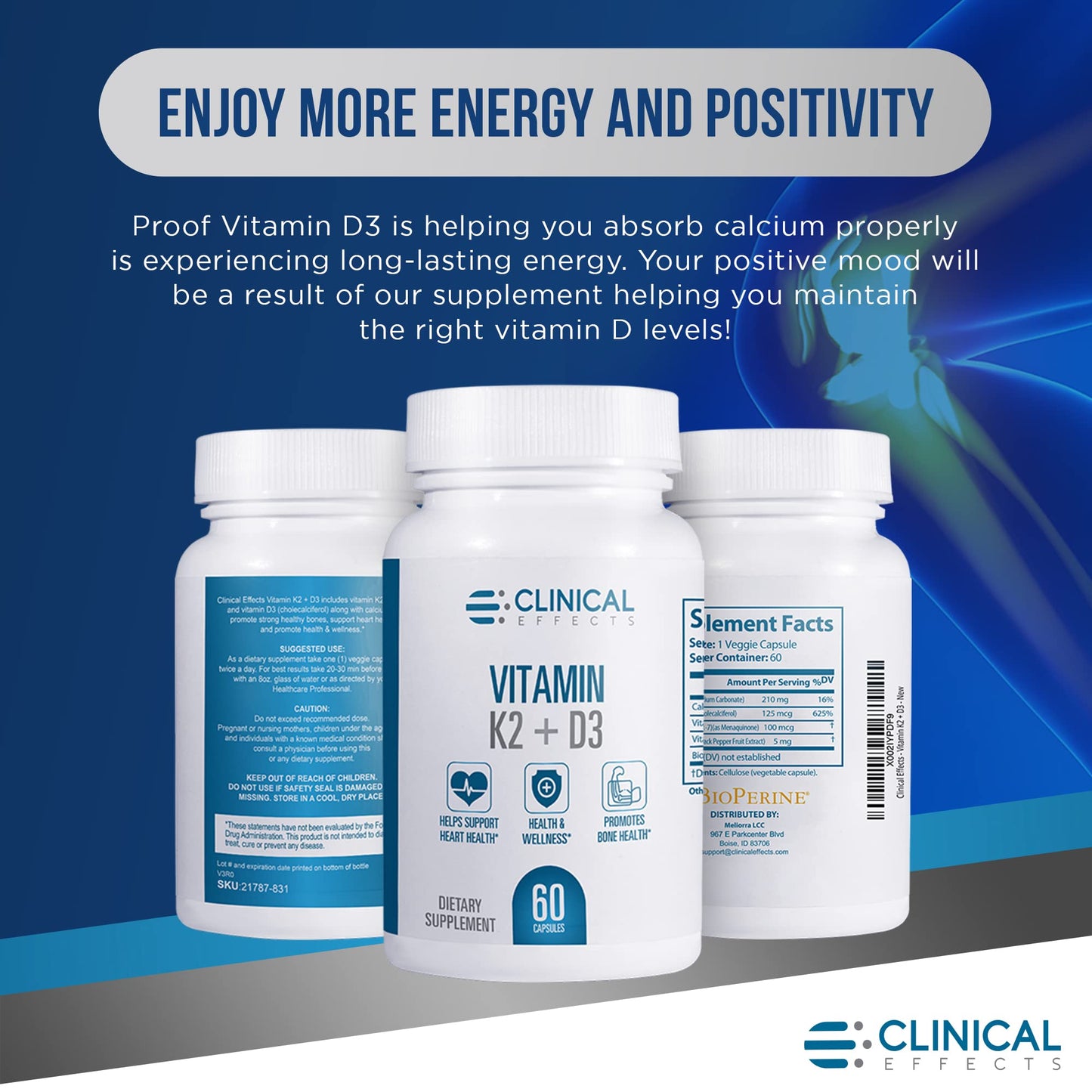 Clinical Effects Vitamin K2 + D3 Capsules 180