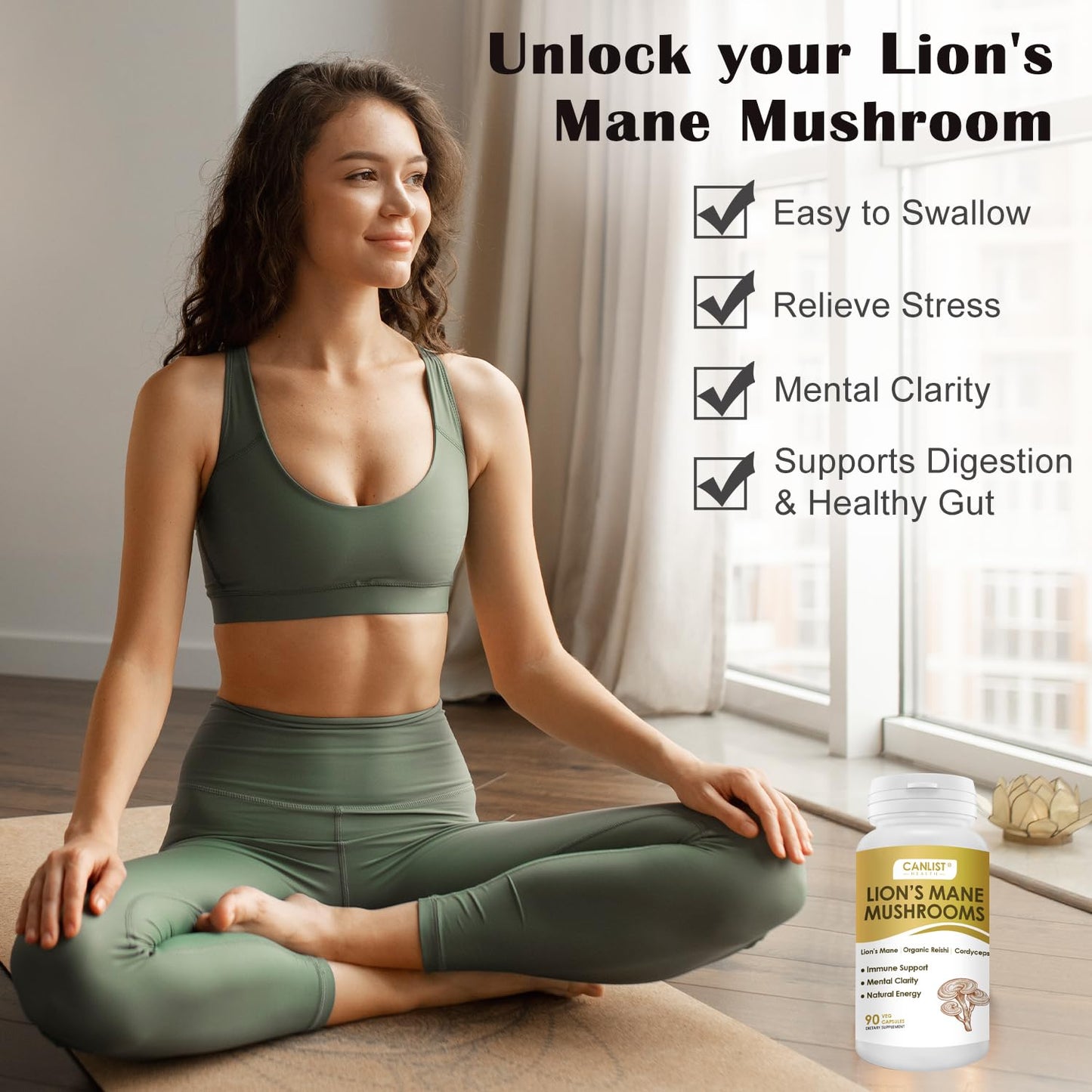 CANLIST Organic Mushroom Complex with Lion's Mane, Cordyceps, Reishi, 90 Capsules