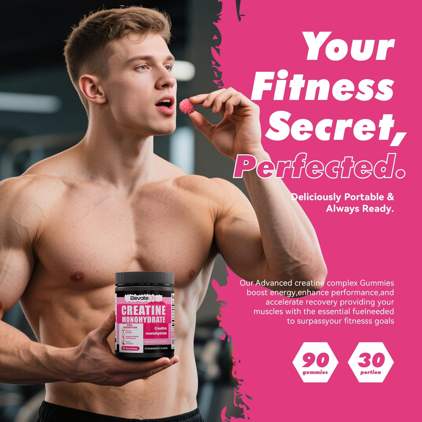 ElevateLife Creatine Monohydrate Gummy 5000mg, 90 Count