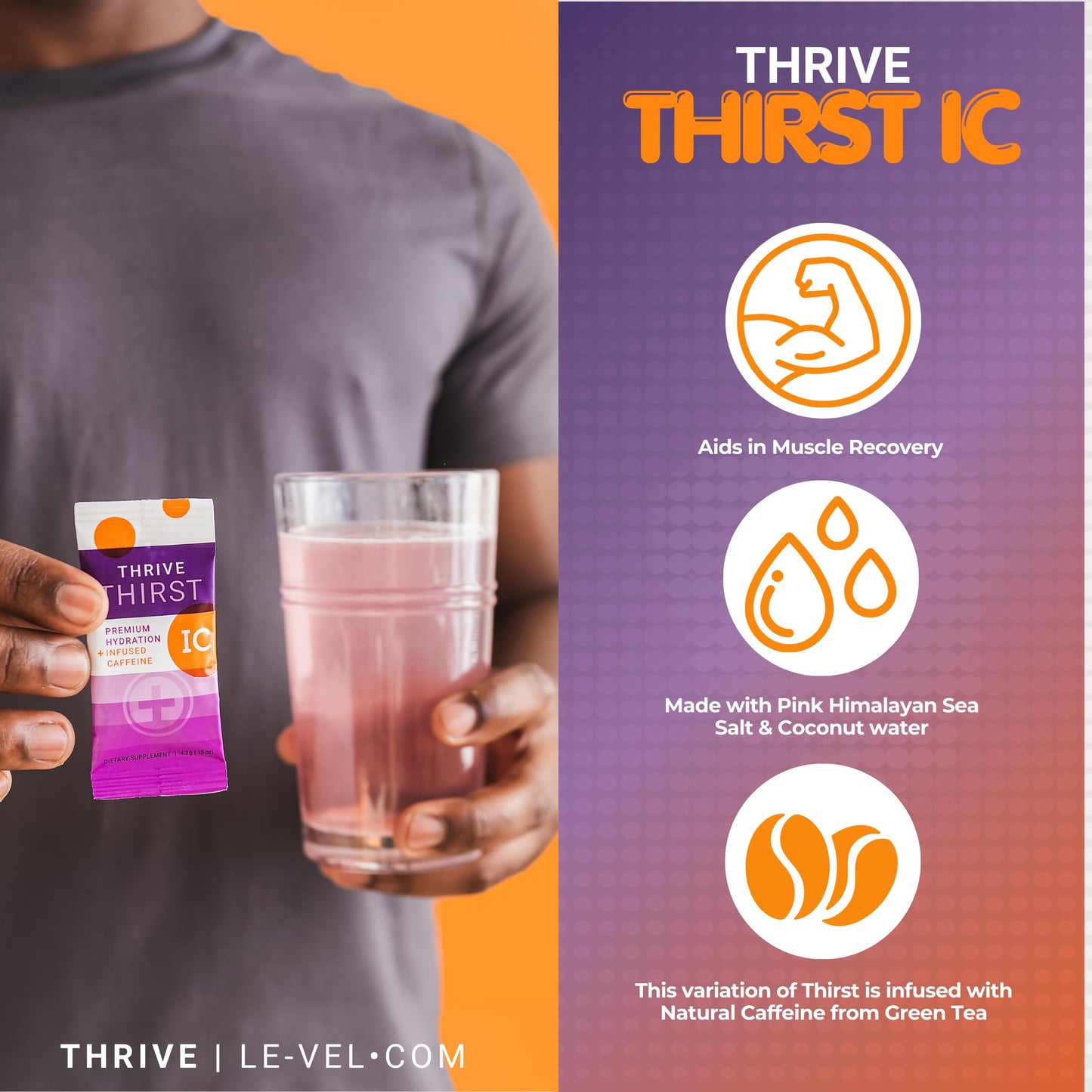 Le-Vel Thrive Thirst Electrolyte Powder with Amino Acids, Premium Hydration with Pink Himalayan Salt, Coconut, Potassium & More, 30 Pack