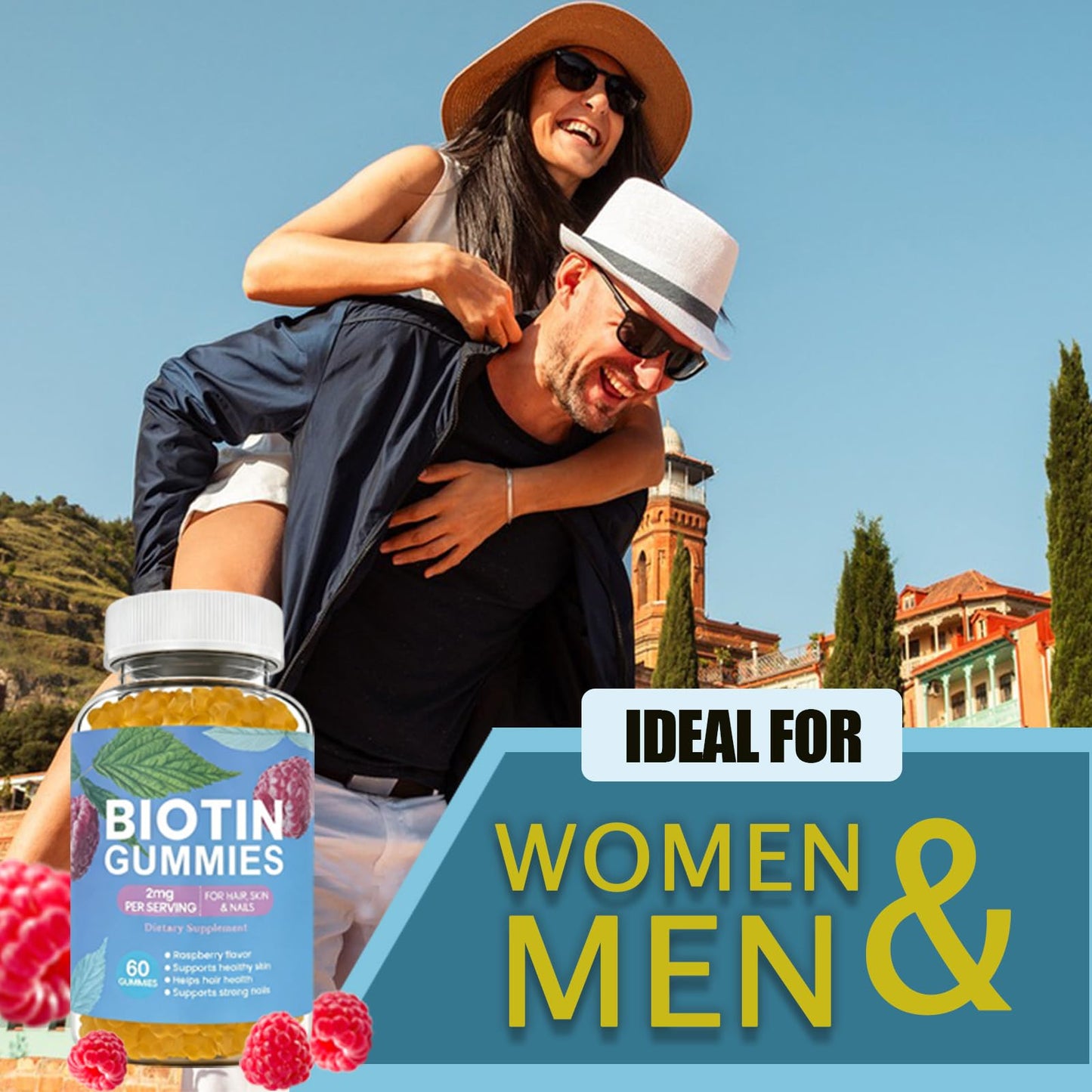 Dyeazirn Hair Growth Gummies, Biotin Vitamins for Women & Men, Hair Skin and Nails Gummies, Biotin Supplement for Stronger Hair, Vegan, 60 Count