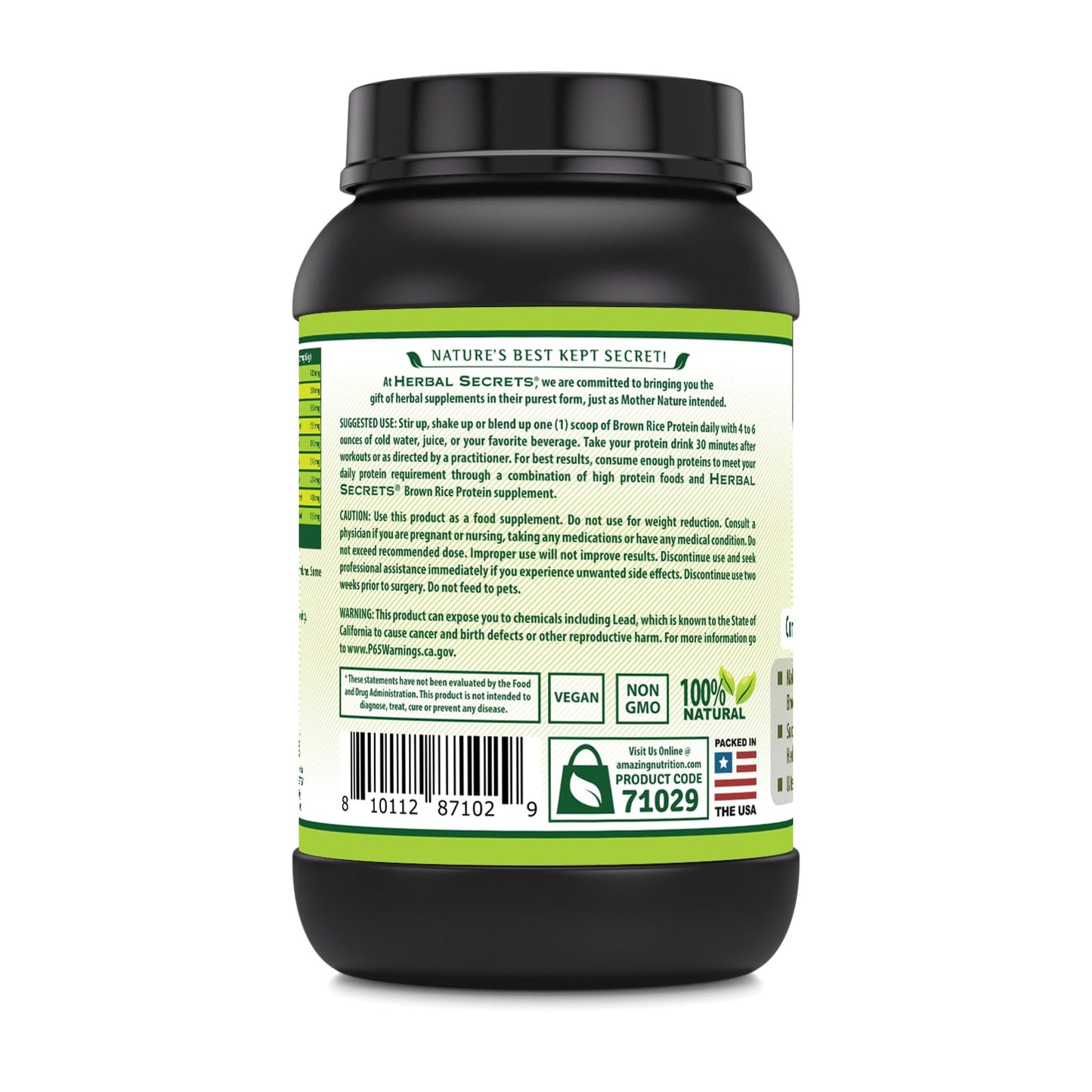 Herbal Secrets Brown Rice Protein Supplement Powder, Cookies & Cream, 48 Servings