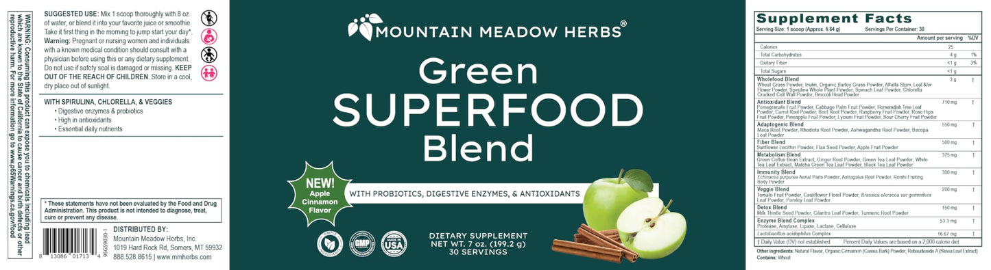 Mountain Meadow Herbs Green Superfood Blend Capsules 120 Count