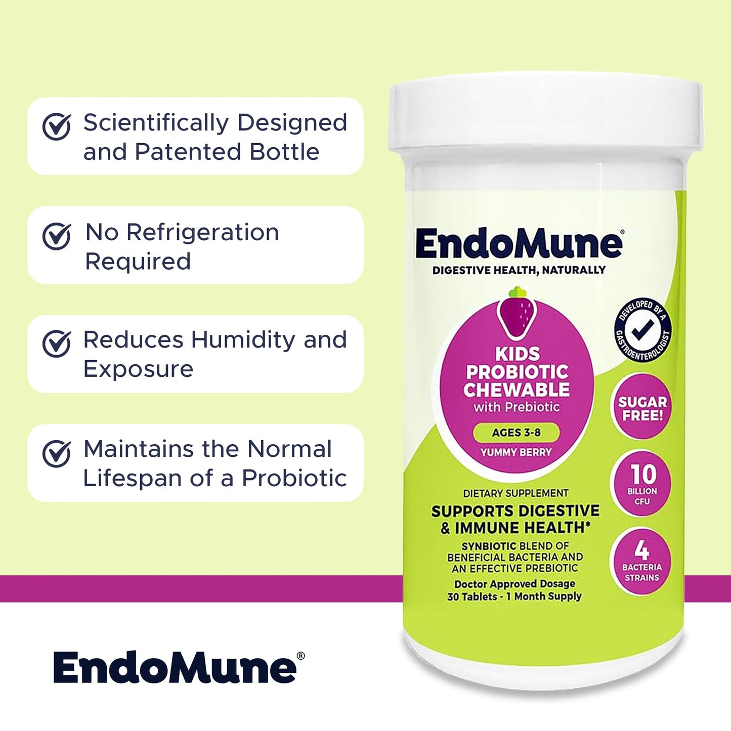Endomune Jr Advanced Kids Probiotic and Prebiotic Chewables 30 Chewable Tablets