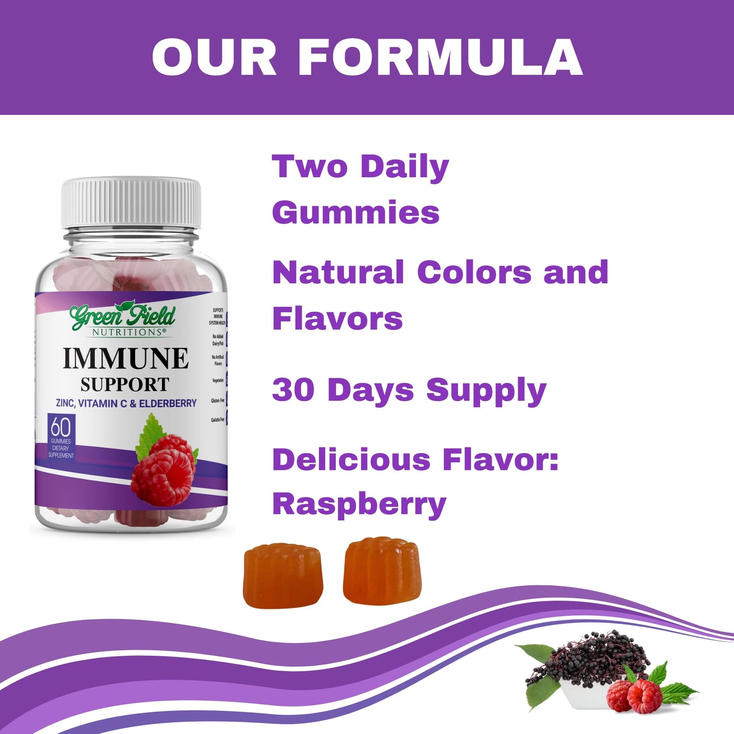 GREEN FIELD NUTRITIONS Halal Immune Support Elderberry Gummies, 60 Count