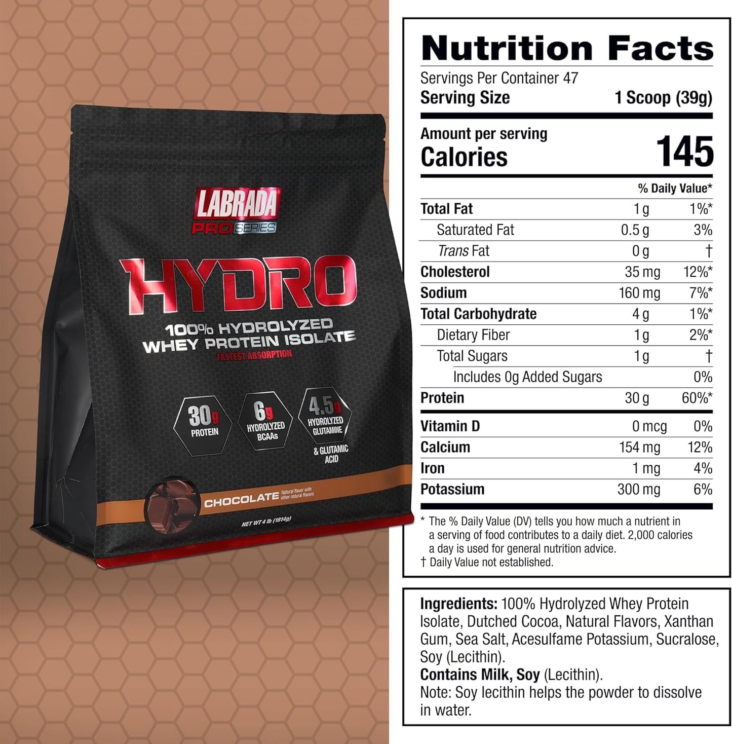 Labrada Hydro 100% Pure Hydrolyzed Whey Protein Isolate Powder, 64 Servings