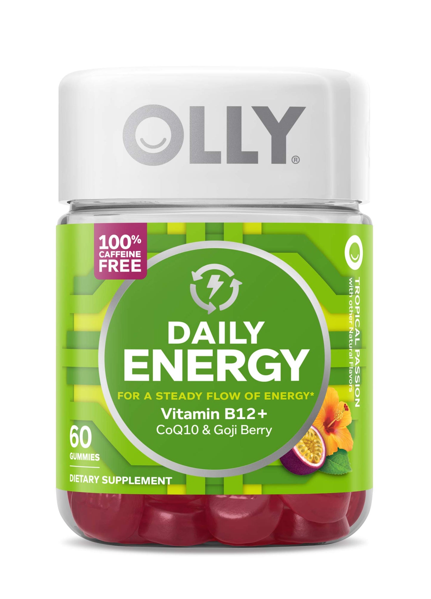 OLLY Daily Energy Gummy Caffeine Free Vitamin B12 CoQ10 Goji Berry, Tropical Flavor, 720 Gummies