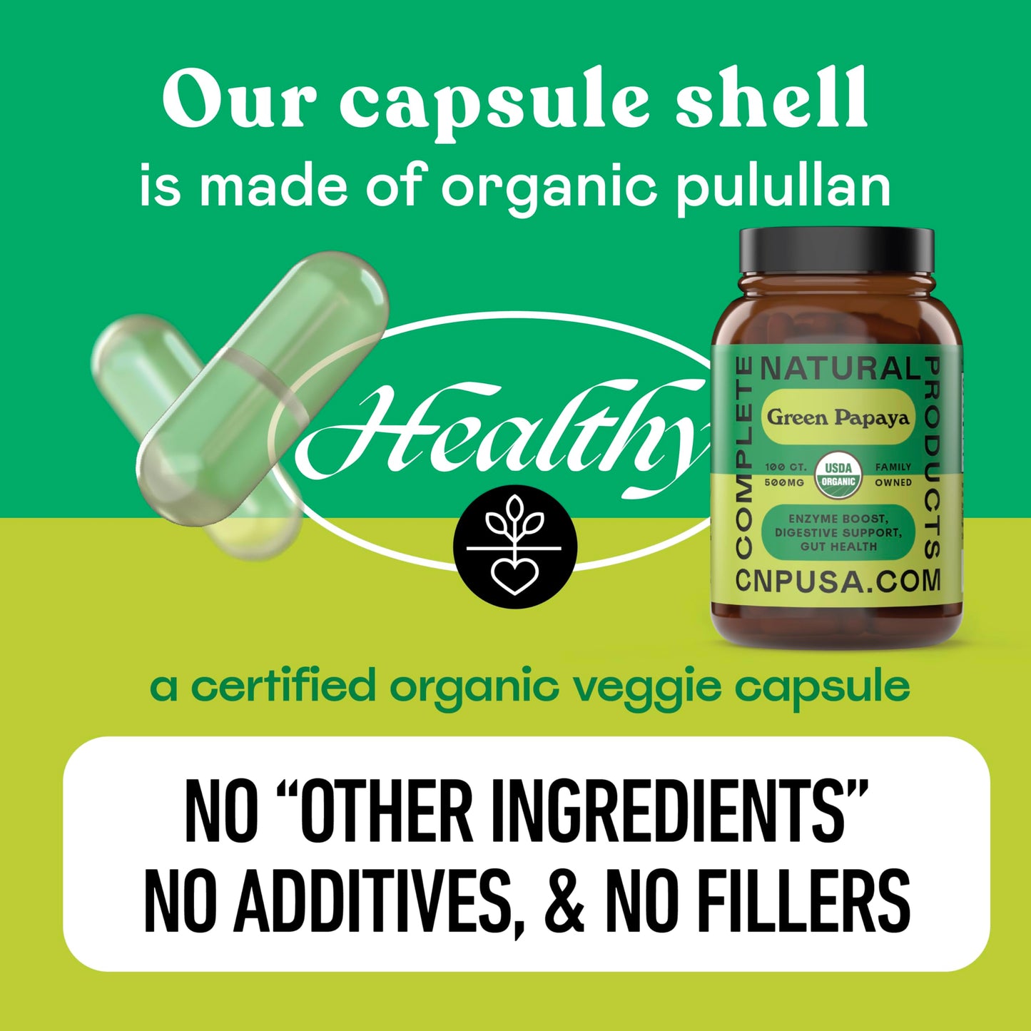 Complete Natural Products CNP Organic Green Papaya 500mg Capsules, 100 Count