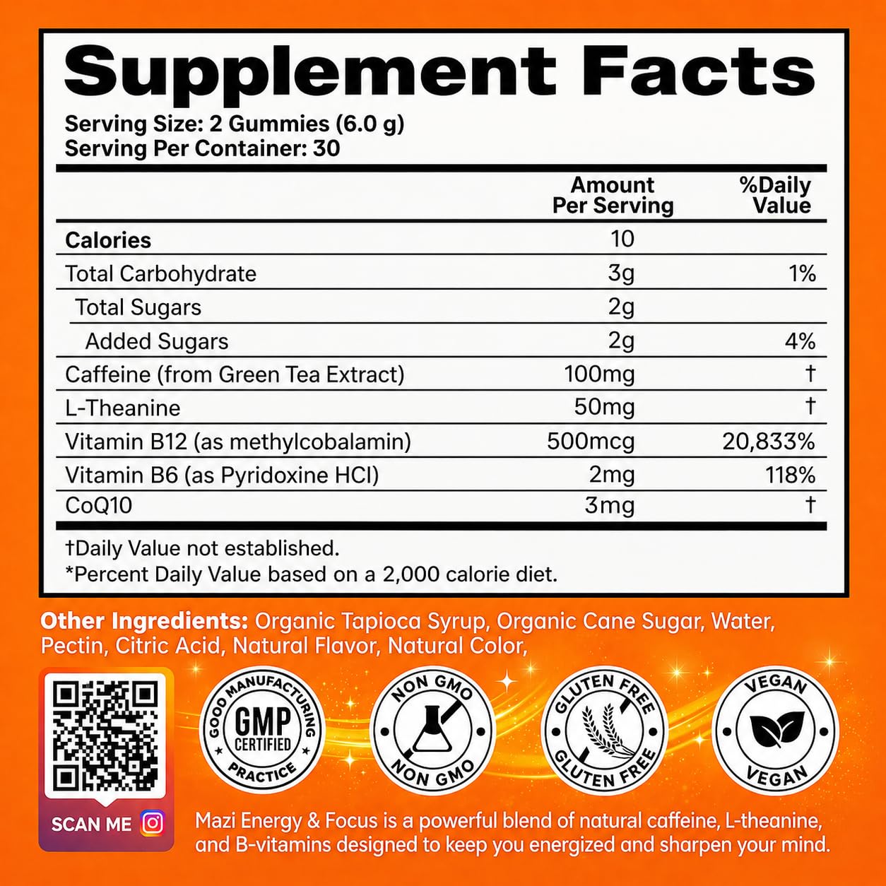 MAZI Energy & Focus Gummies, 60 Count