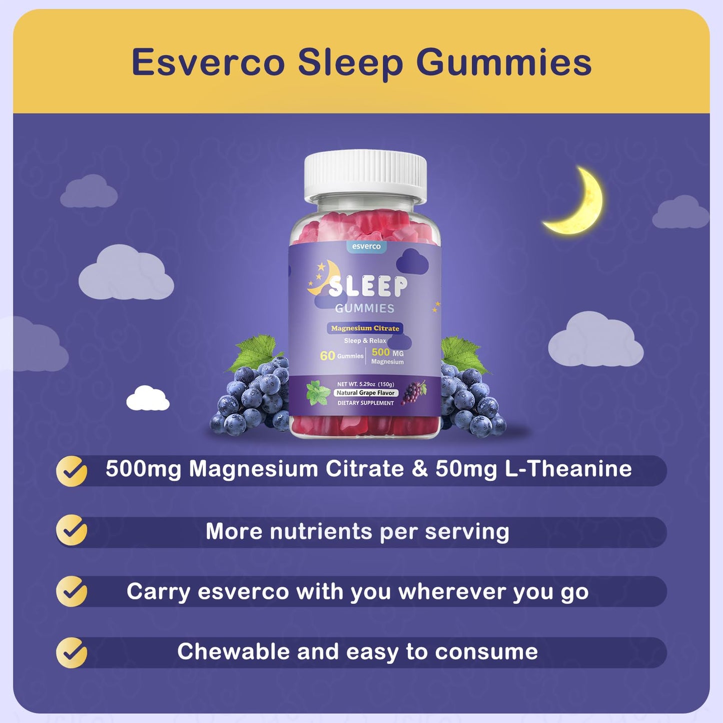esverco Magnesium Citrate Gummies 60 Count