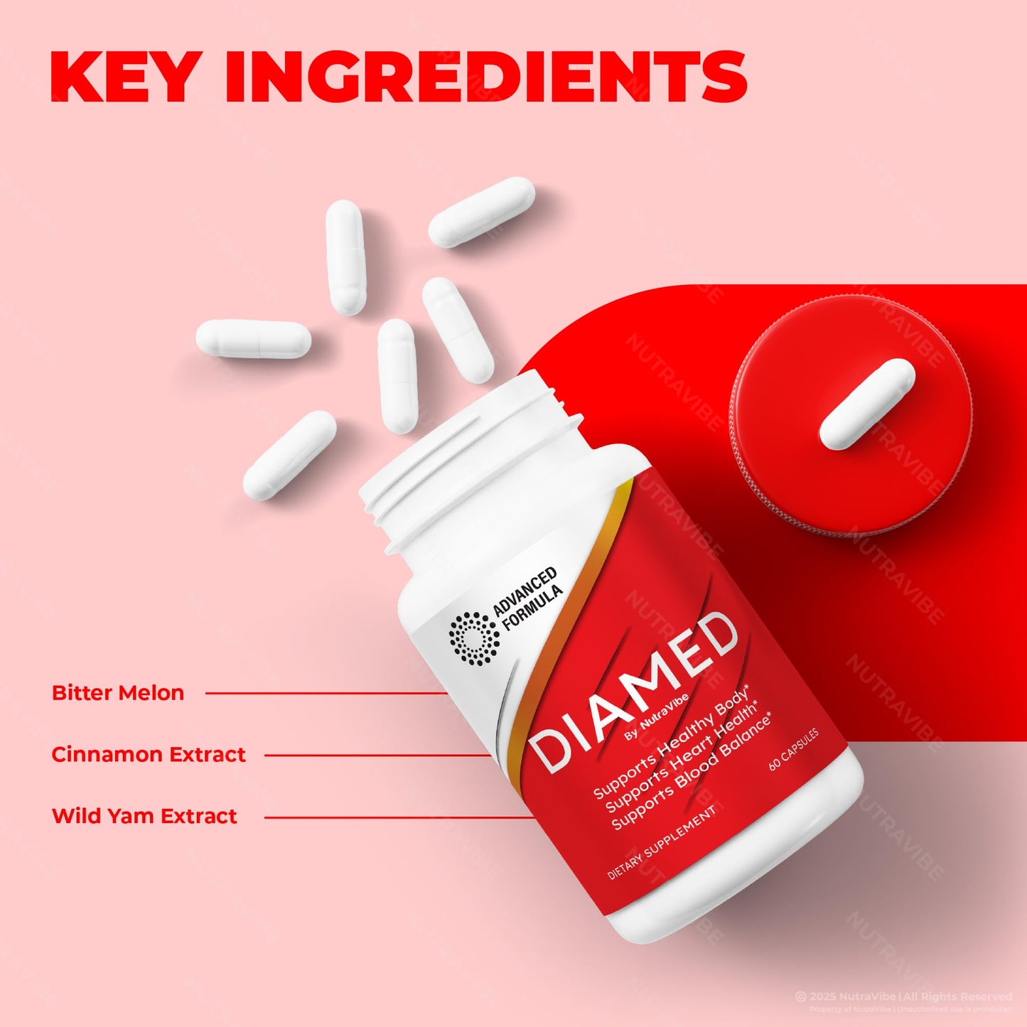 NutraVibe Dia Med Premium Blood Balance Support Capsules 180 Capsules