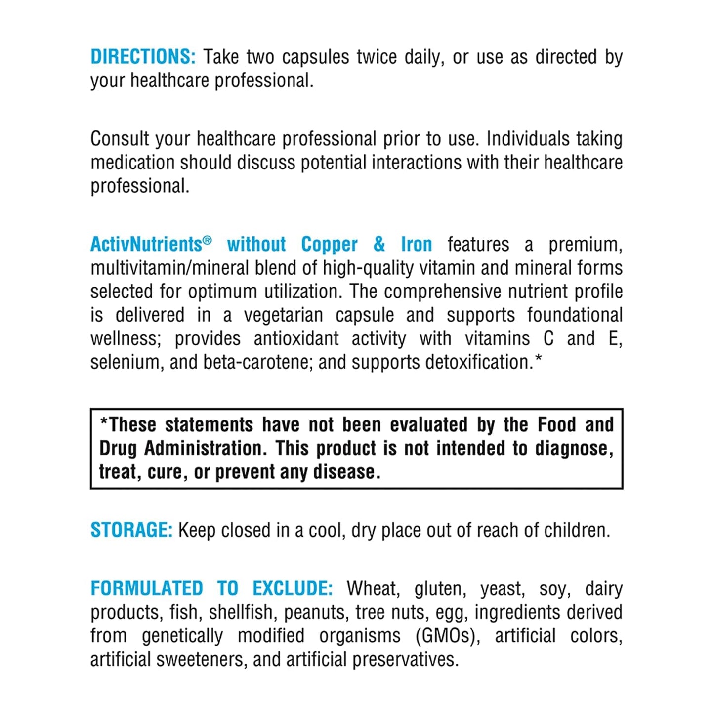 XYMOGEN ActivNutrients Without Copper & Iron - Multimineral Formula, 120 Capsules
