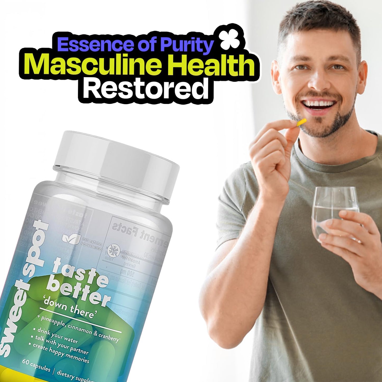 TASTE THE SWEET SPOT Pineapple Probiotics for Men 625mg Sweet Spot Formula with Pineapple Extract, Cranberry & Cinnamon, 60 Capsules