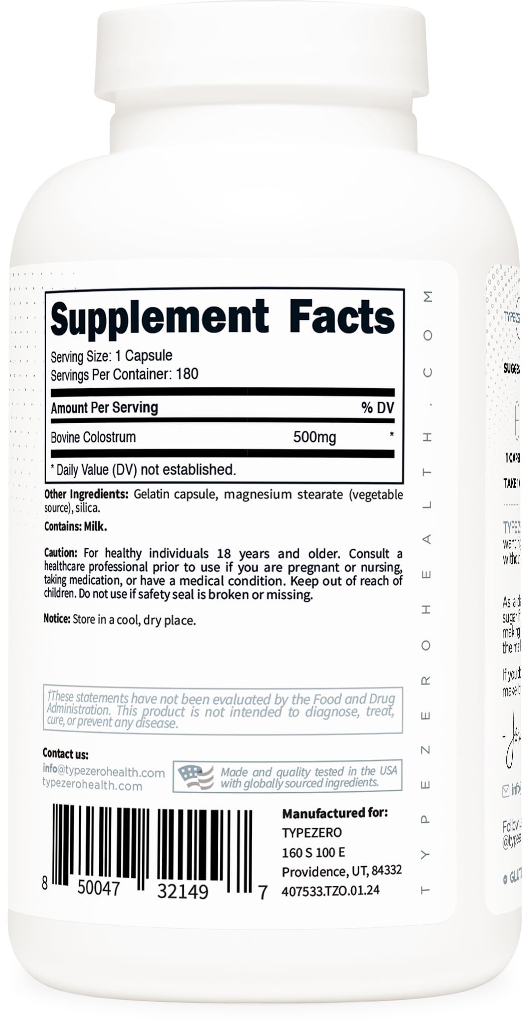 Type Zero Colostrum Supplement 360 Capsules
