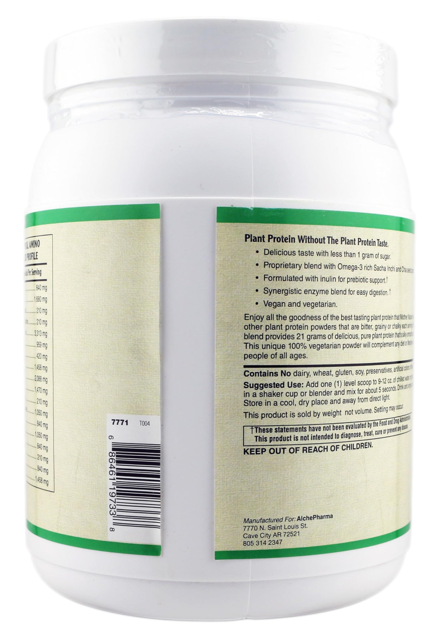AlchePharma Plant Protein (Premium Blend) Protein Powder, Chocolate, 17.99 oz