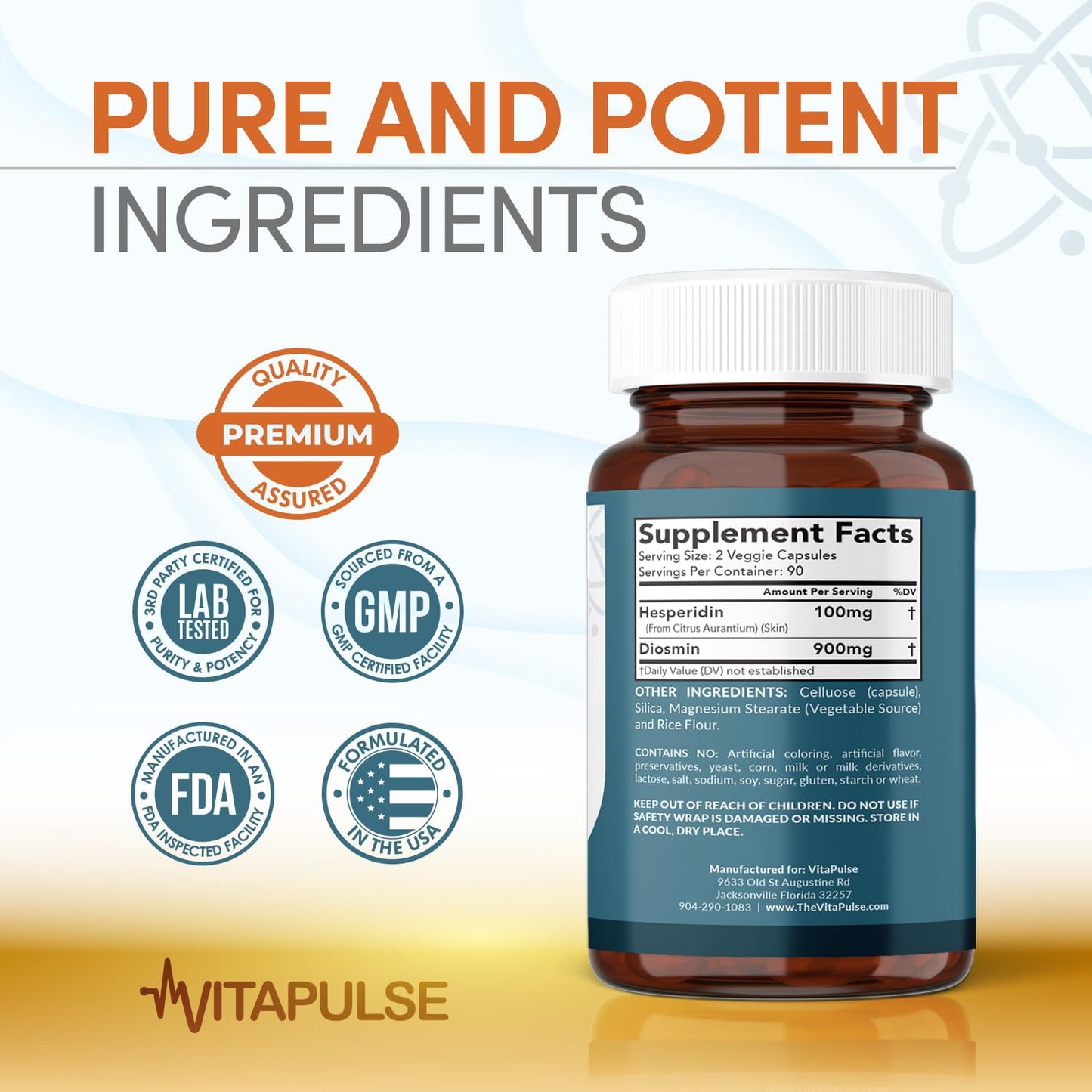 VitaPulse Hesperidin Plus 1000mg Per Serving Capsule 180 Count