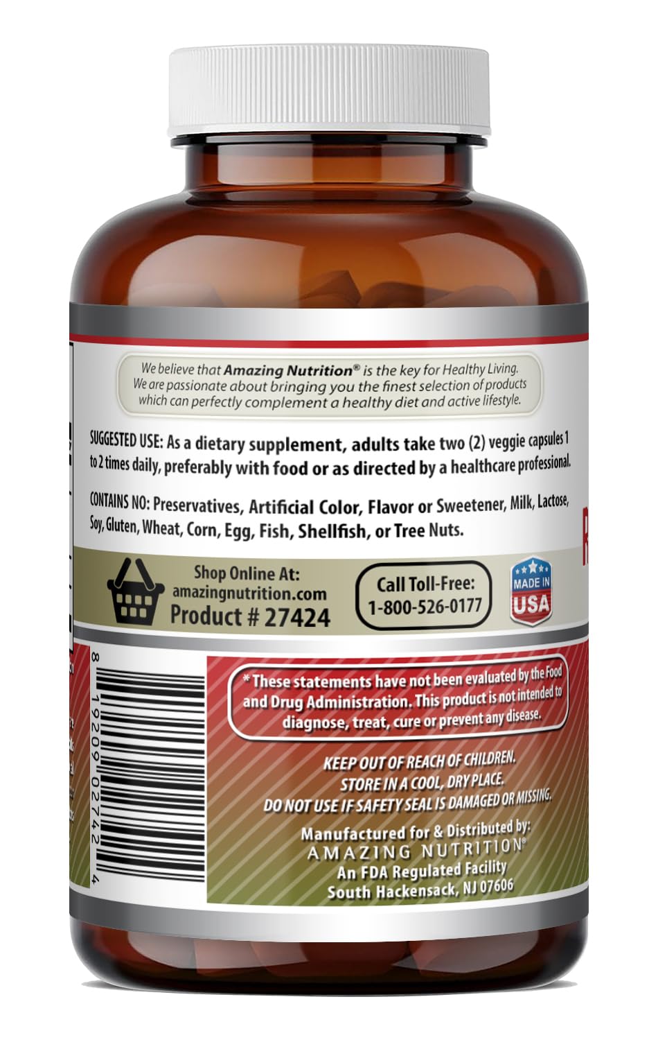 Amazing Nutrition Red Yeast Rice Complex Capsules 120 Count
