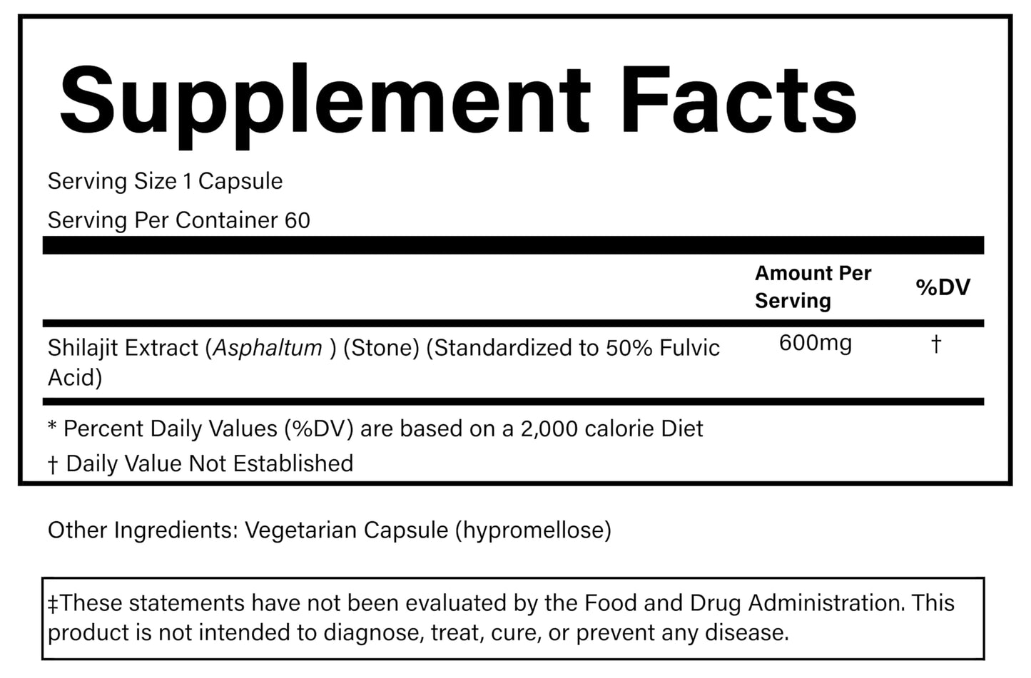 PURE Shilajit 600mg Capsule 60 Count