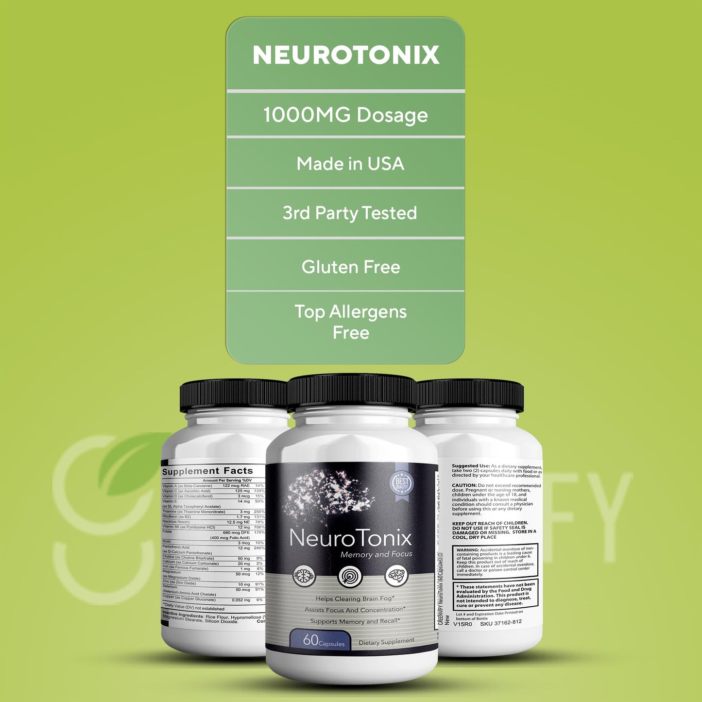 GREENVIFY NeuroTonix Brain Support Supplement Capsules 60 Count