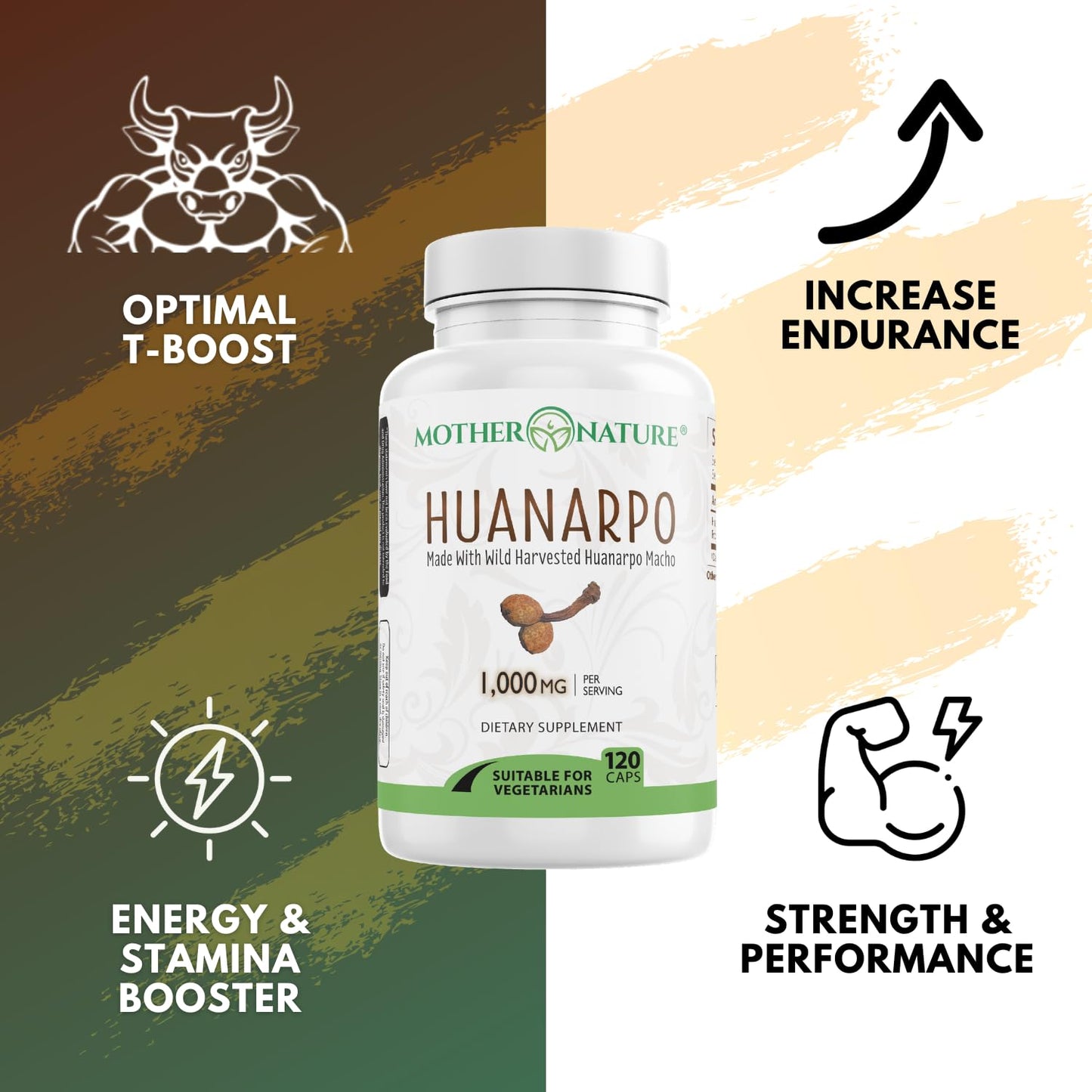 Mother Nature Organics Superfoods for Organic Living Huanarpo Macho 1000mg Capsules, 120 Count