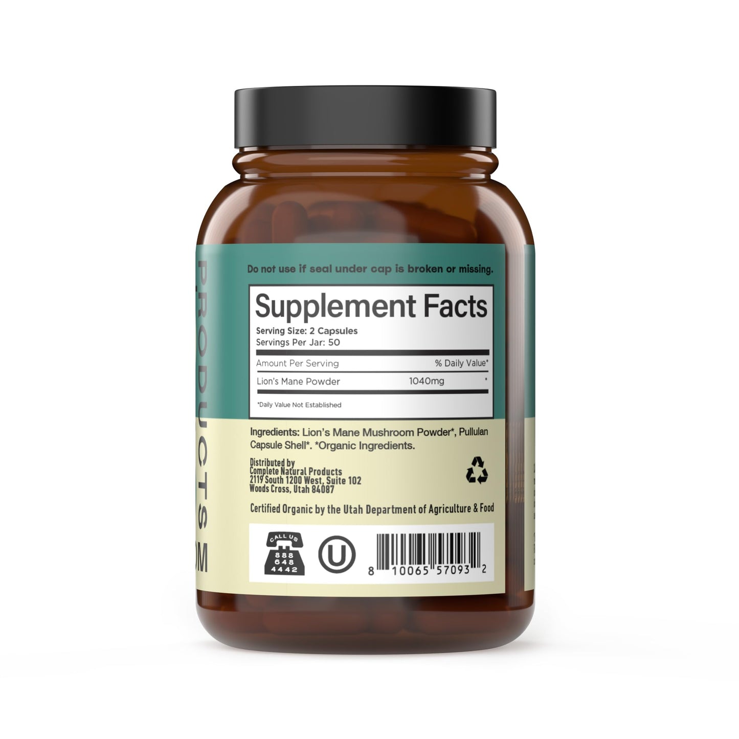 Complete Natural Products Organic Lion's Mane Mushroom Capsules, 100 Count