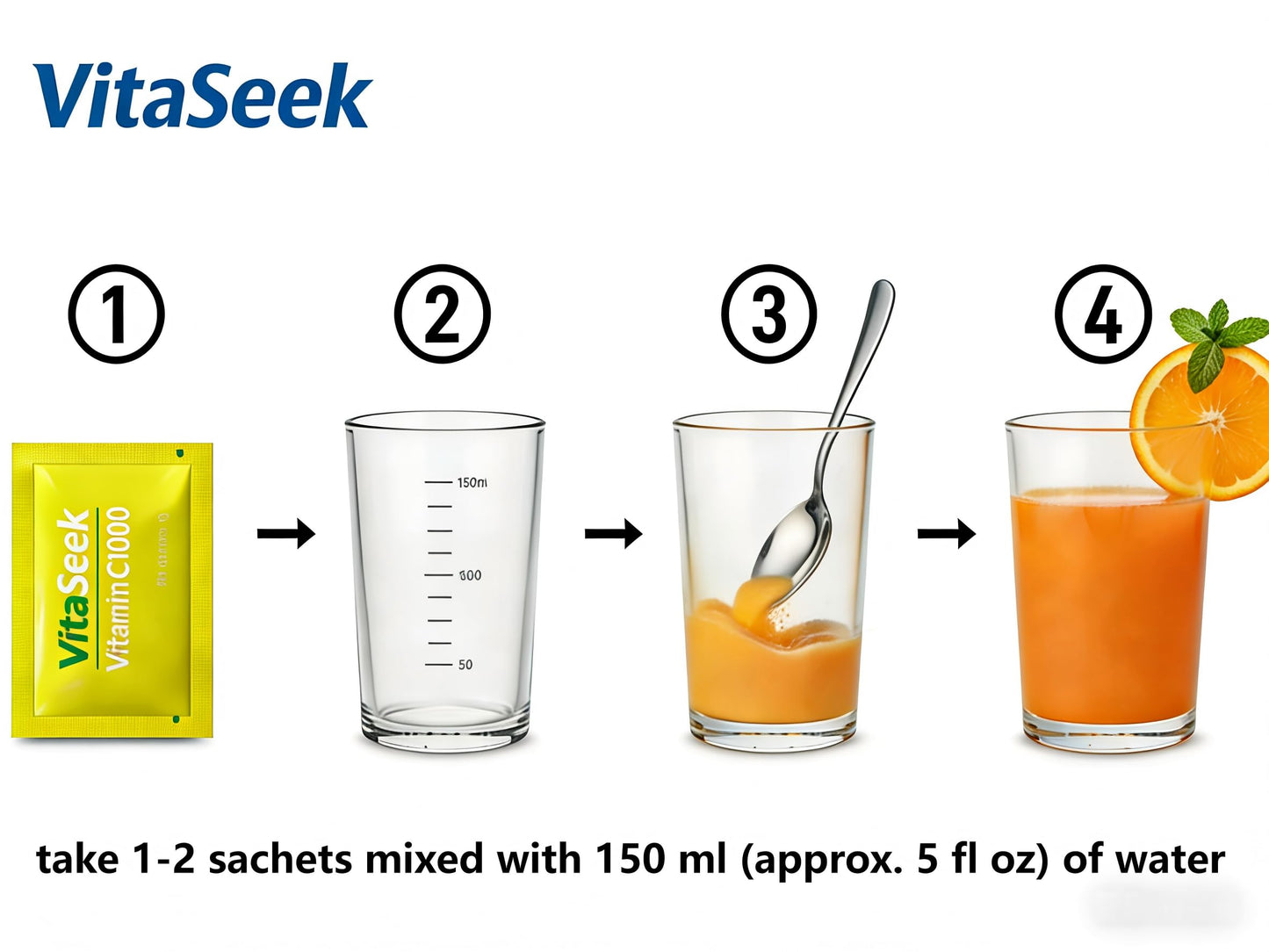 VitaSeek 1000mg Vitamin C Powder, 60 Packets