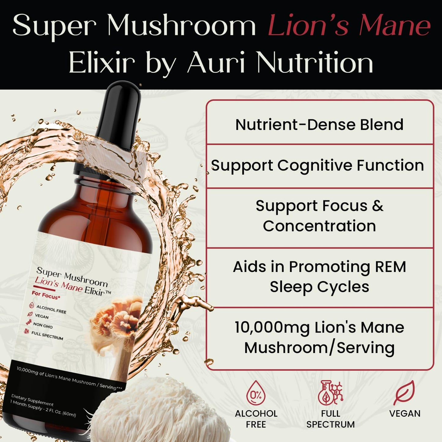 Auri Focus Gummies & Brain Boost Elixir Bundle - 2-Pack, Gummy Focus Gummies & Lion’s Mane Liquid Elixir, 60 Gummies and 60ml