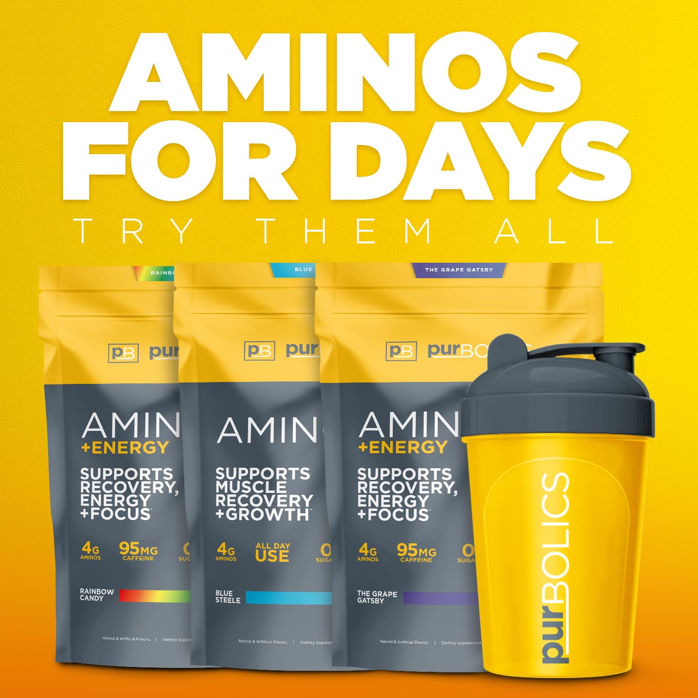 Purbolics Aminos Powder, 10 oz, 60 Servings, Grape Gatsby
