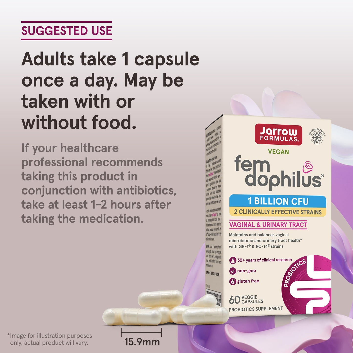 Jarrow Formulas Fem-Dophilus Vaginal Probiotics, 60 Capsules