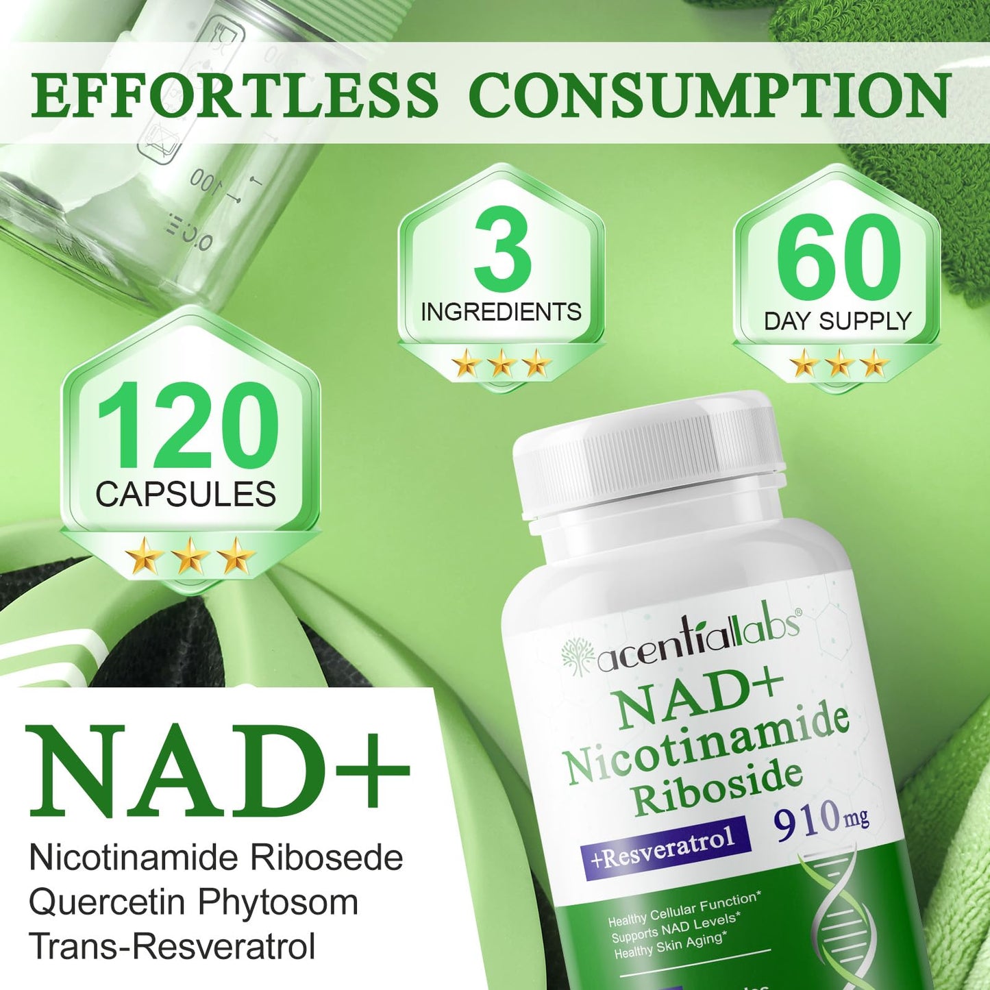 NIFEISHI NAD+ Supplement Nicotinamide Riboside Liposomal, 910 mg, 120 Capsules
