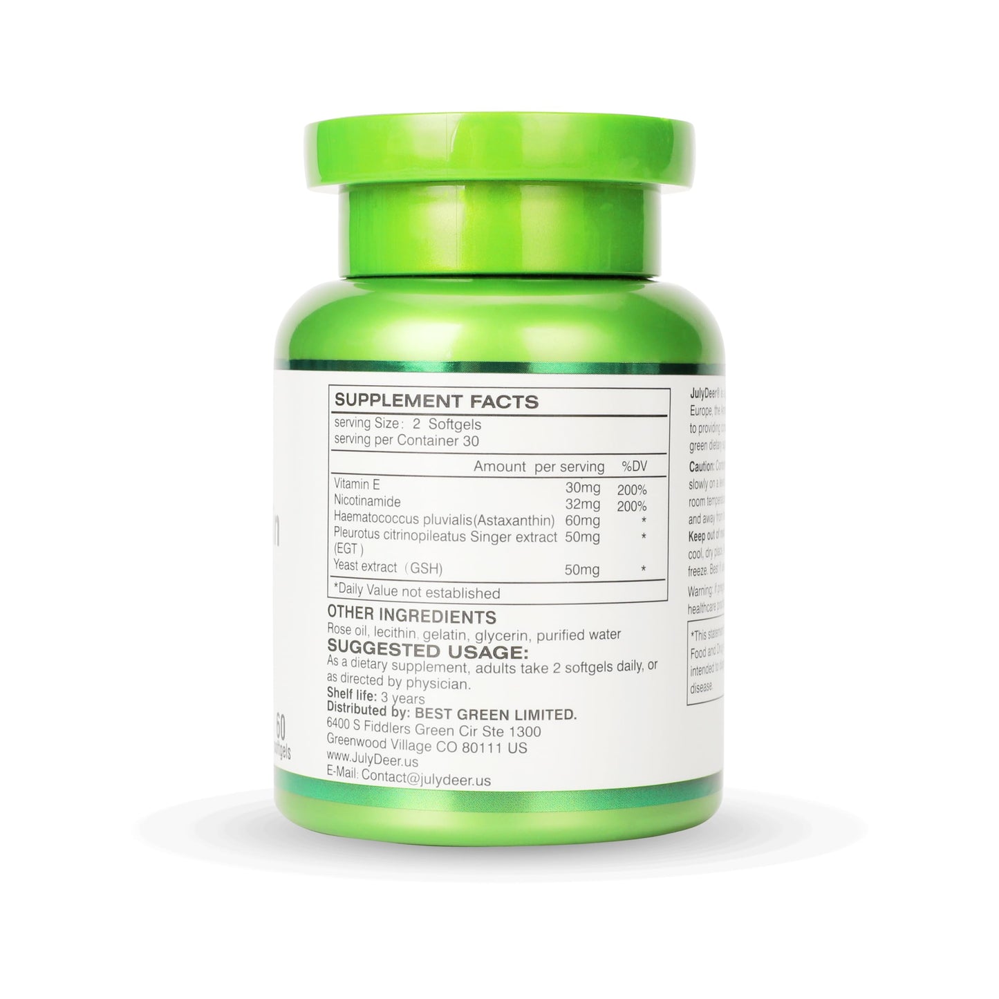 JulyDeer Astaxanthin 6 mg Per Serving Softgels, 60 Softgels
