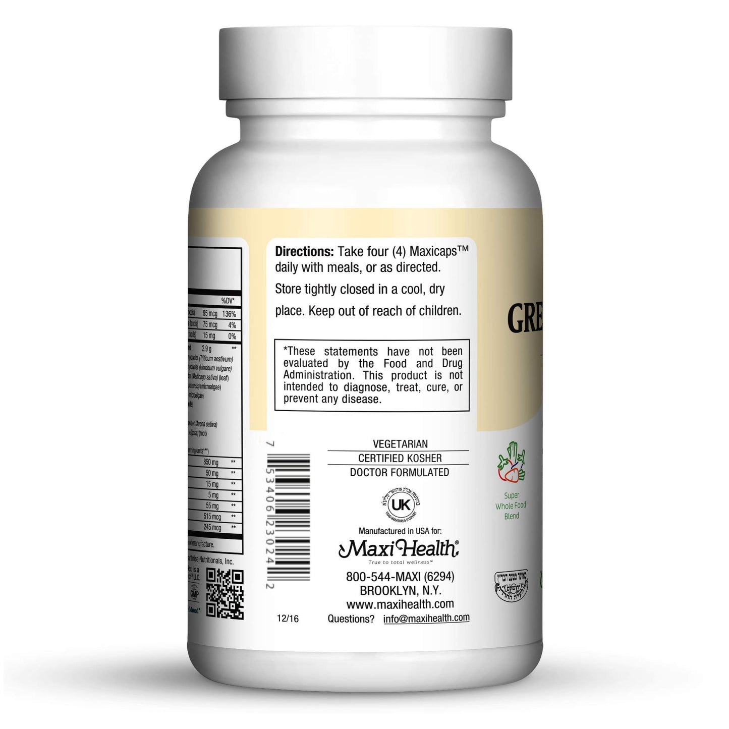 Maxi Health Green Energee Super Whole Food Blend Capsules 240 Count
