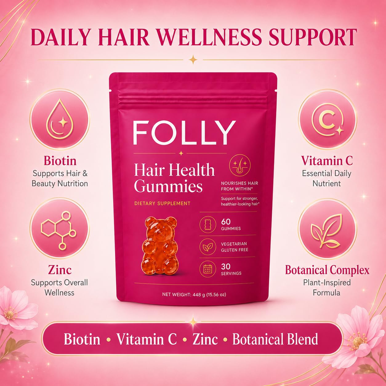THYROCORE Folly Hair Growth Gummies, 60 Gummies