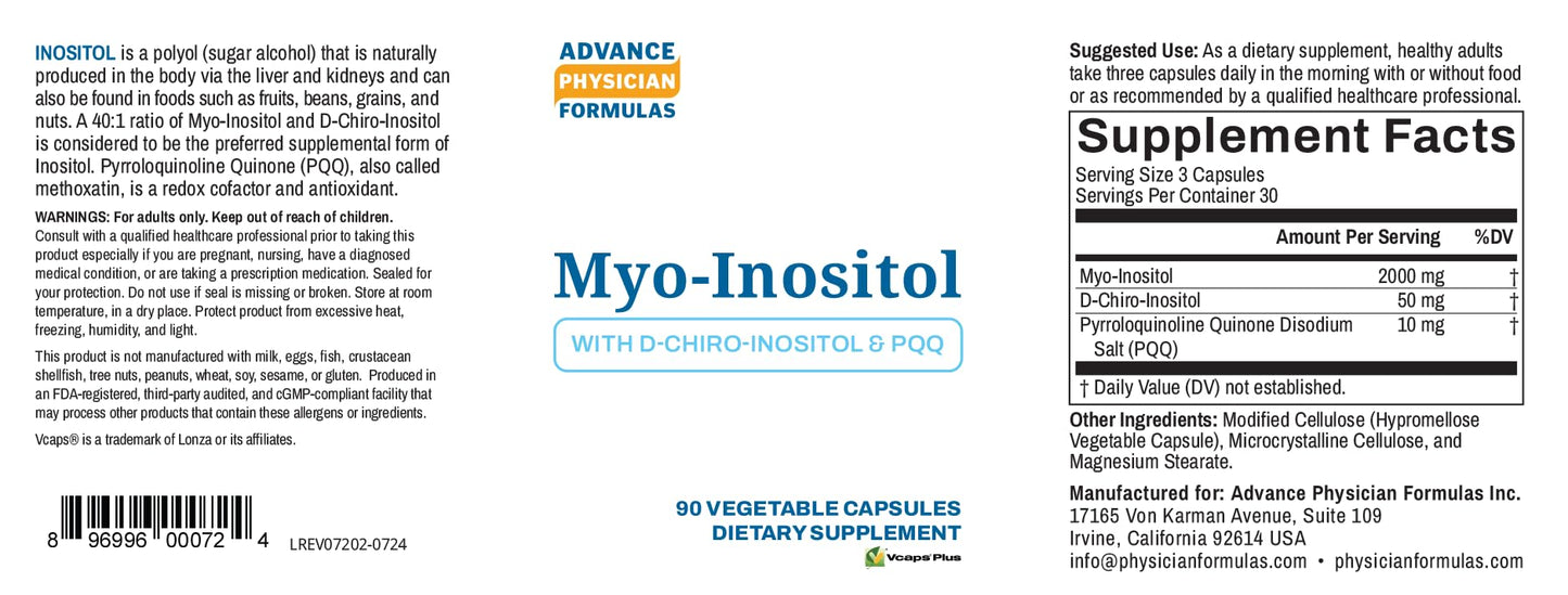 Advance Physician Formulas Myo-Inositol with D-Chiro-Inositol and PQQ Vegetable Capsules, 90 Count