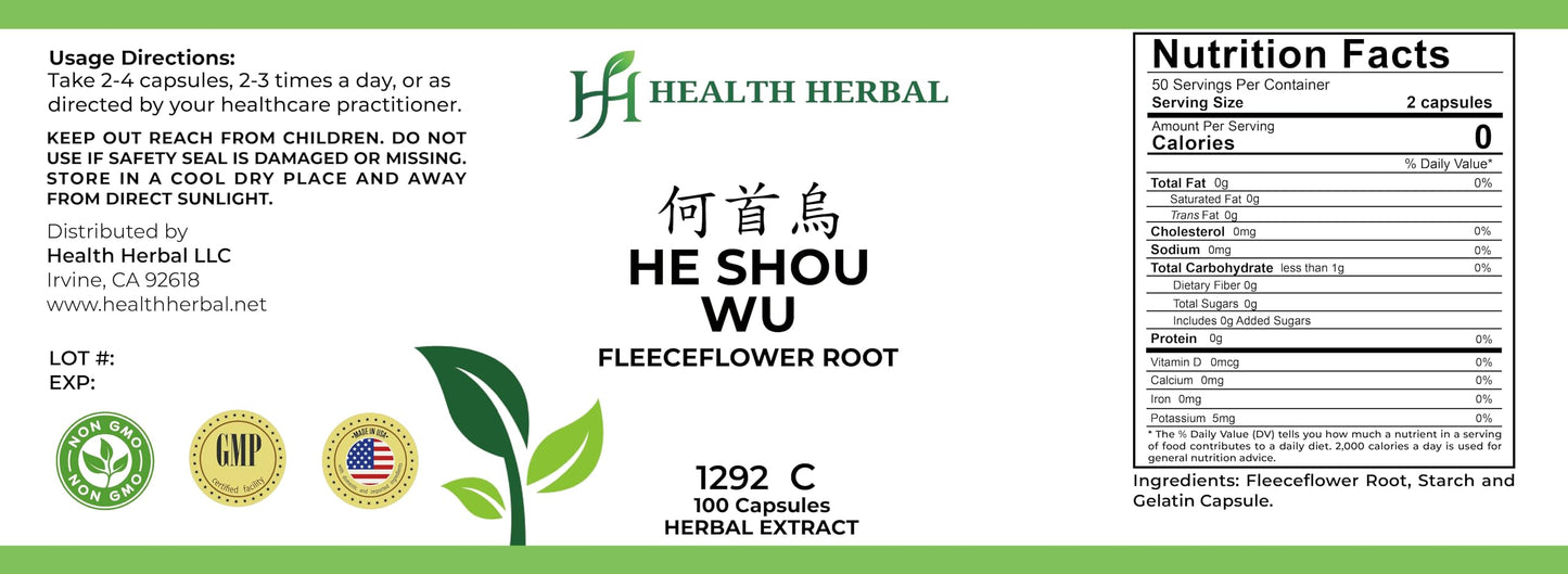Health Herbal He Shou Wu/Fleeceflower Root Capsules 100