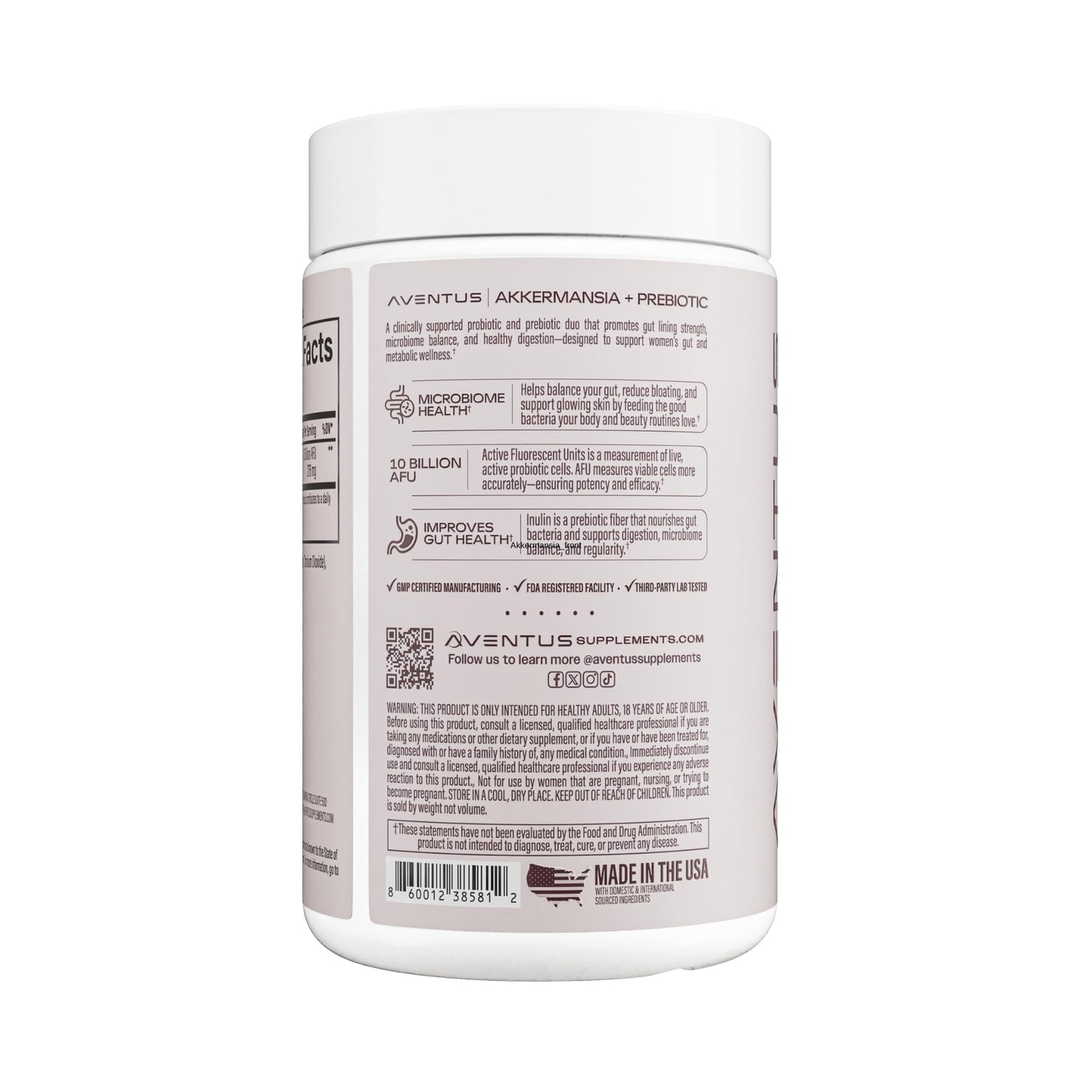 Aventus Women’s Daily Akkermansia + Prebiotic, 10 Billion AFU, 30 Capsules
