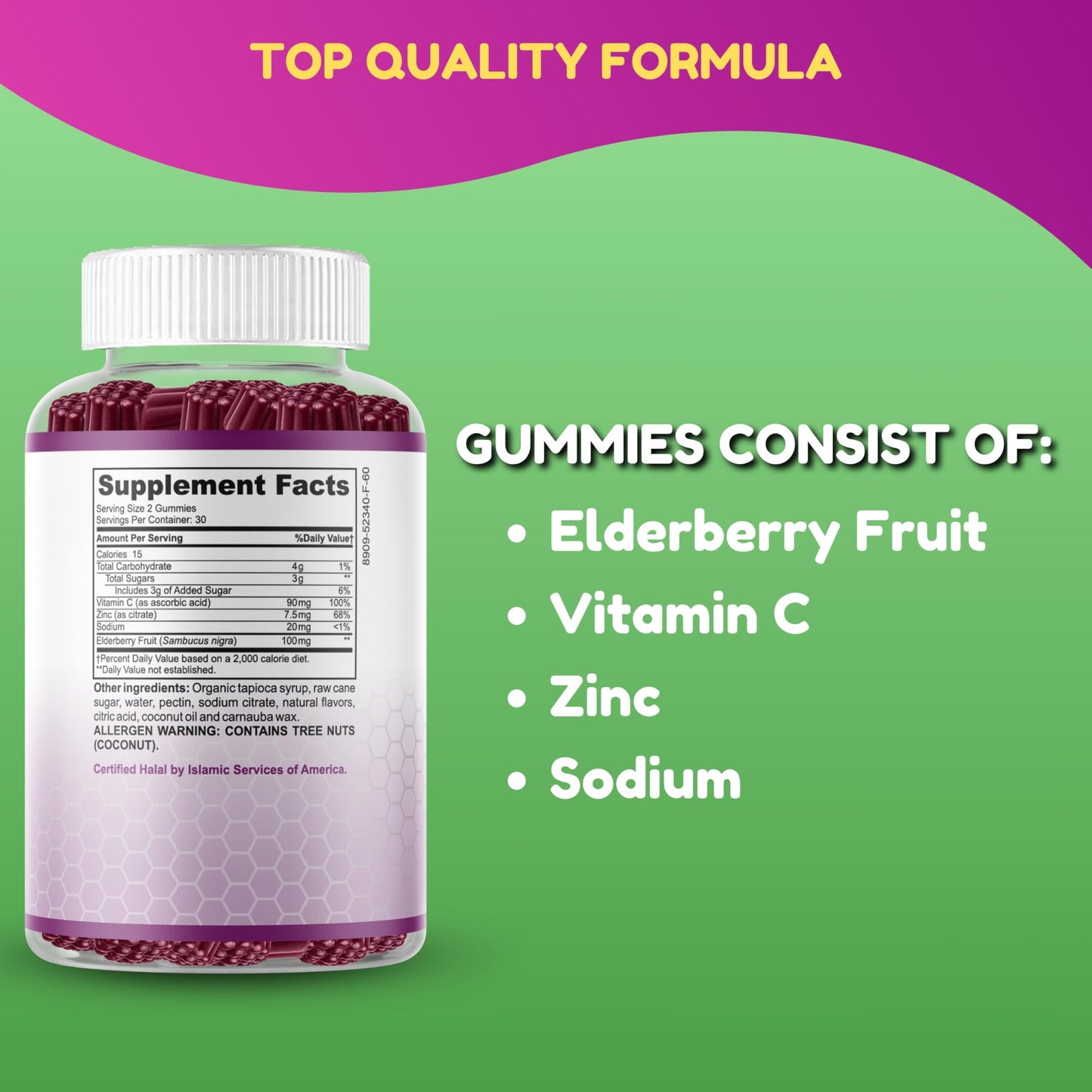 SHIFAA NUTRITION Vegan Black Sambucus Elderberry Gummies, 60 Gummies