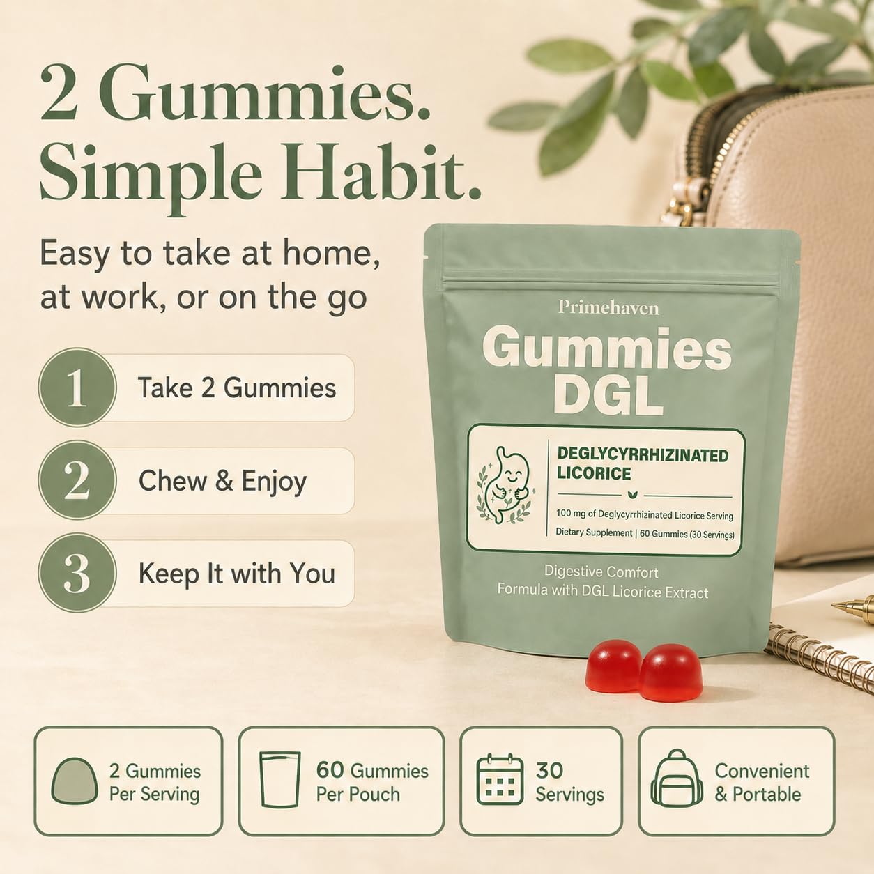 ELAVA DGL Gummies 400mg Licorice Root Extract, 60 Gummies