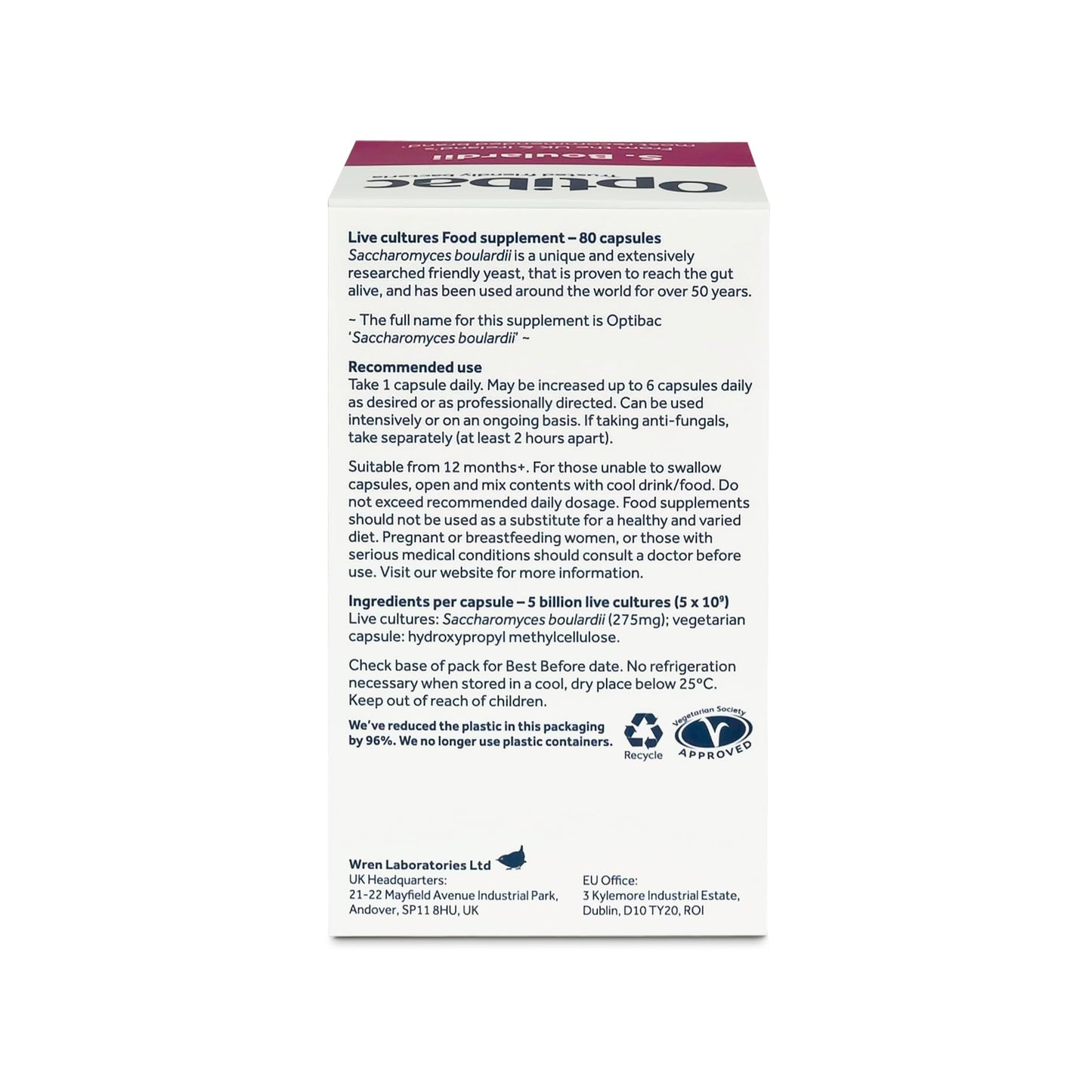 Optibac Probiotics Saccharomyces Boulardii 80 Capsules